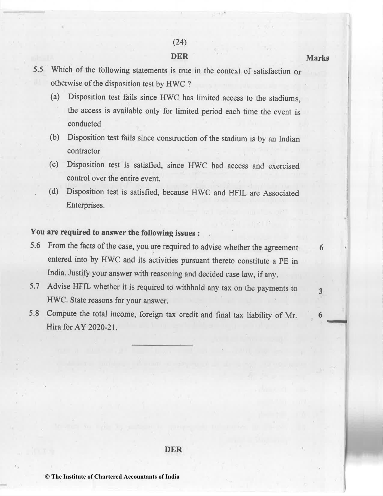 CA Final Jan 2021 Question Paper - Paper 6C – International Taxation - Page 24