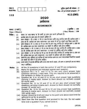 UBSE Class 12 Economics 2020 Question Paper