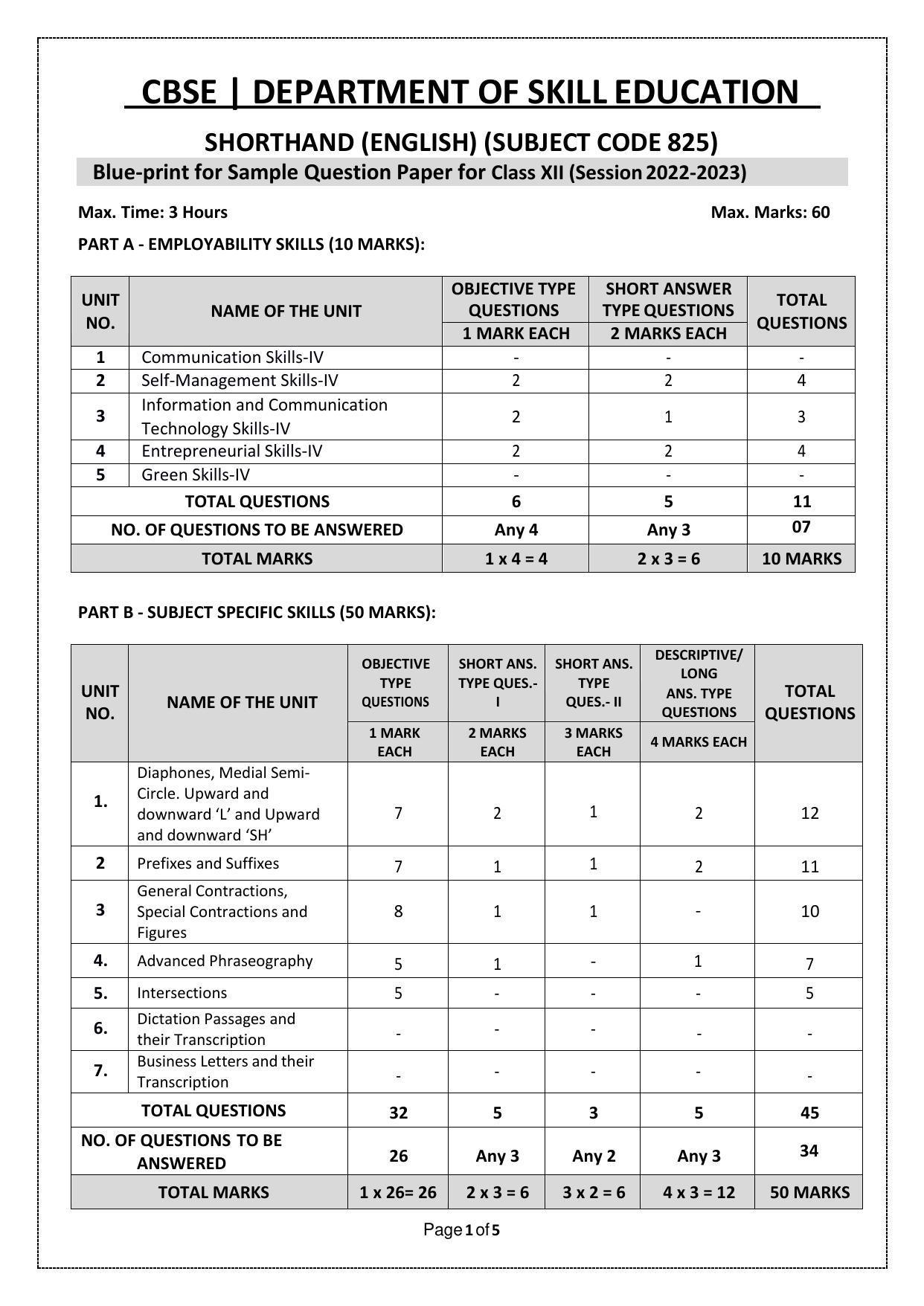 CBSE Class 10 Shorthand (English) (Skill Education) Sample Papers 2023 - Page 1