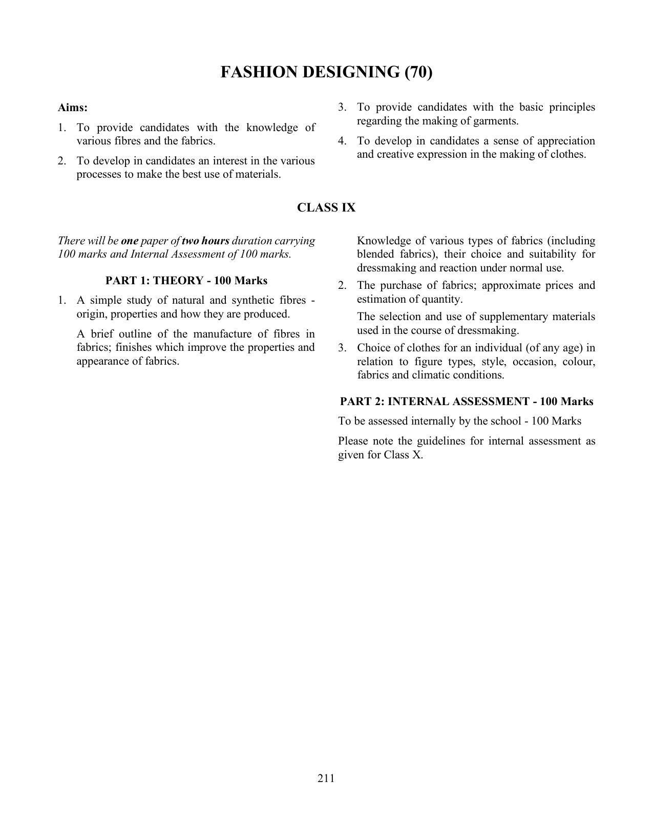 ICSE Fashion Designing Syllabus 2026 - Page 1