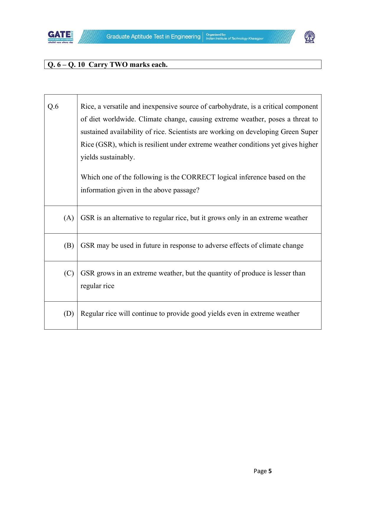 GATE 2022 Humanities & Social Sciences (XH) Question Paper - Page 5