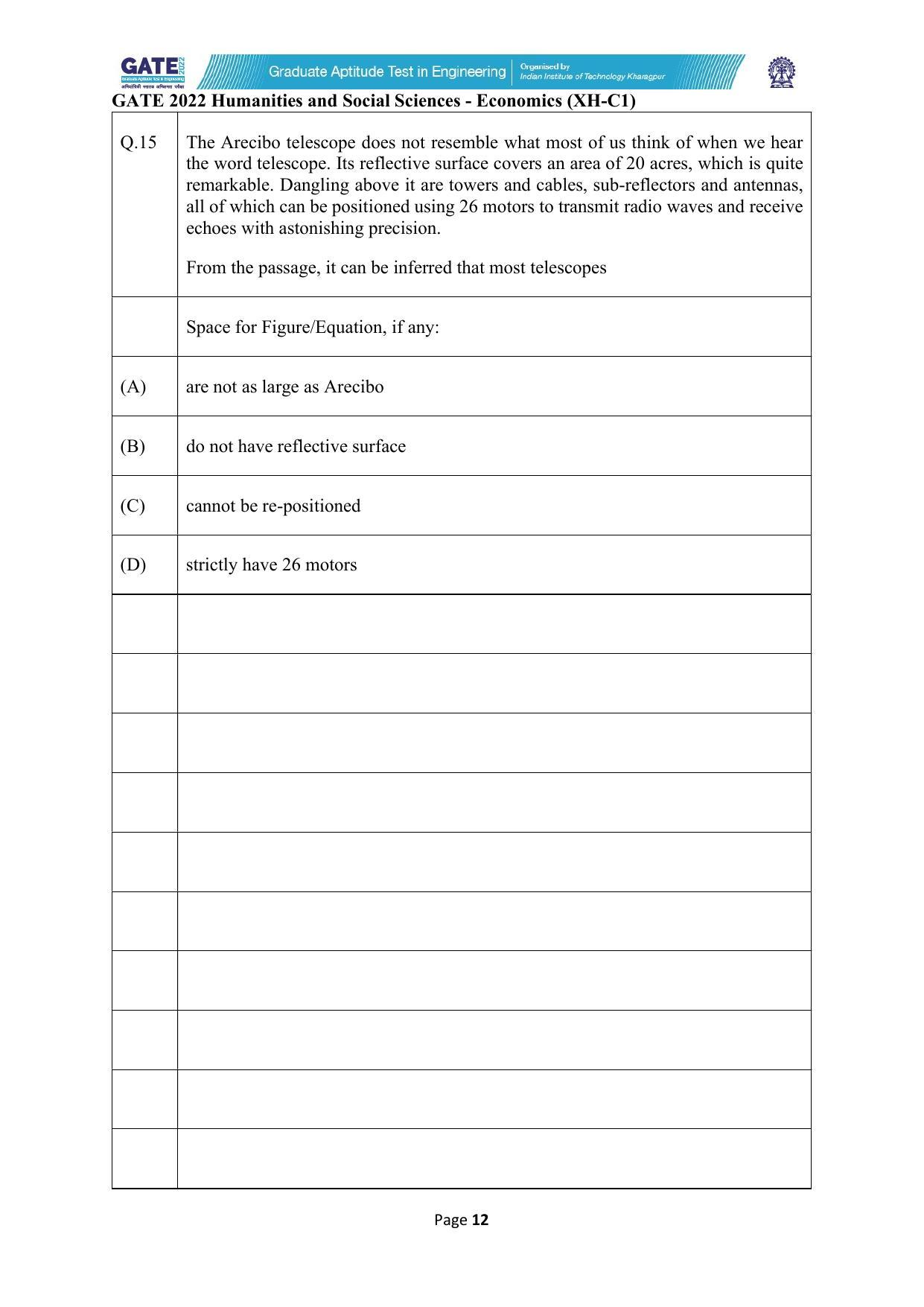 GATE 2022 Humanities & Social Sciences (XH) Question Paper - Page 12