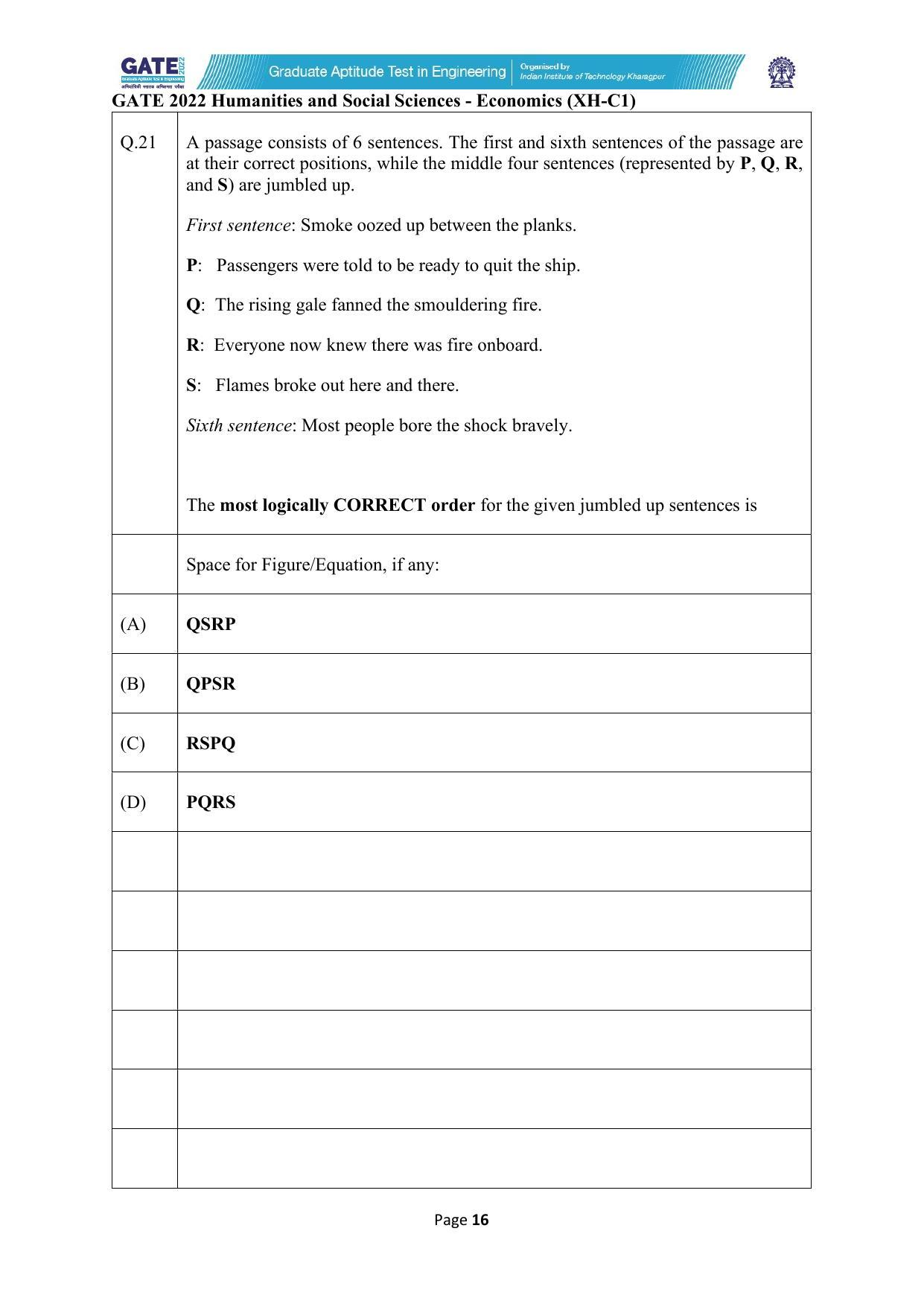 GATE 2022 Humanities & Social Sciences (XH) Question Paper - Page 16