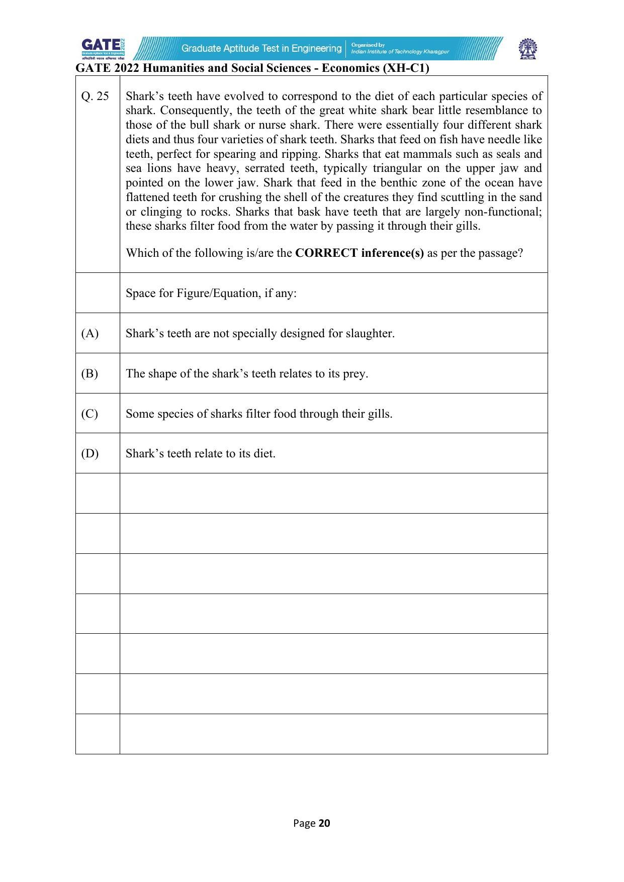GATE 2022 Humanities & Social Sciences (XH) Question Paper - Page 20