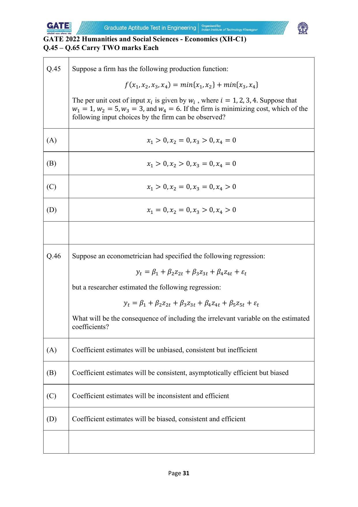 GATE 2022 Humanities & Social Sciences (XH) Question Paper - Page 31