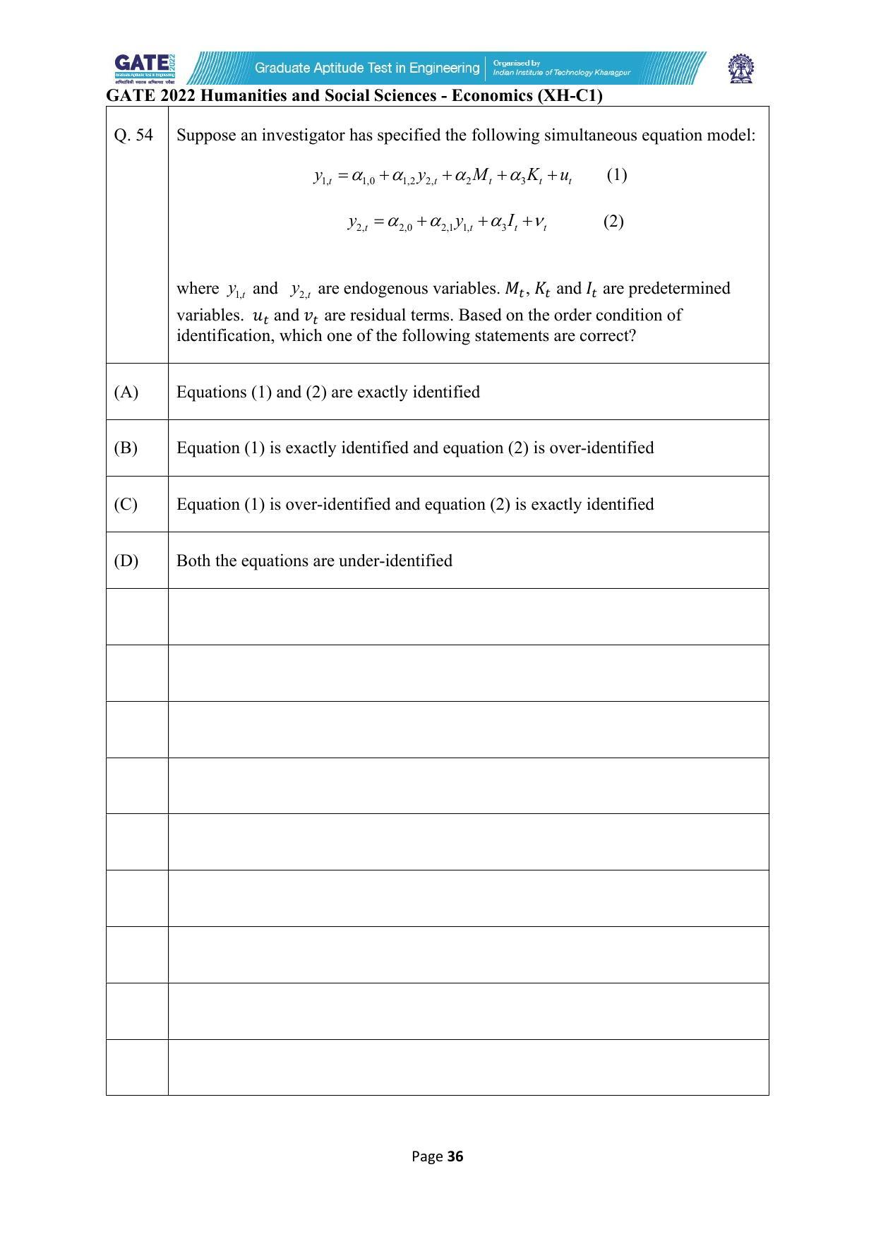 GATE 2022 Humanities & Social Sciences (XH) Question Paper - Page 36