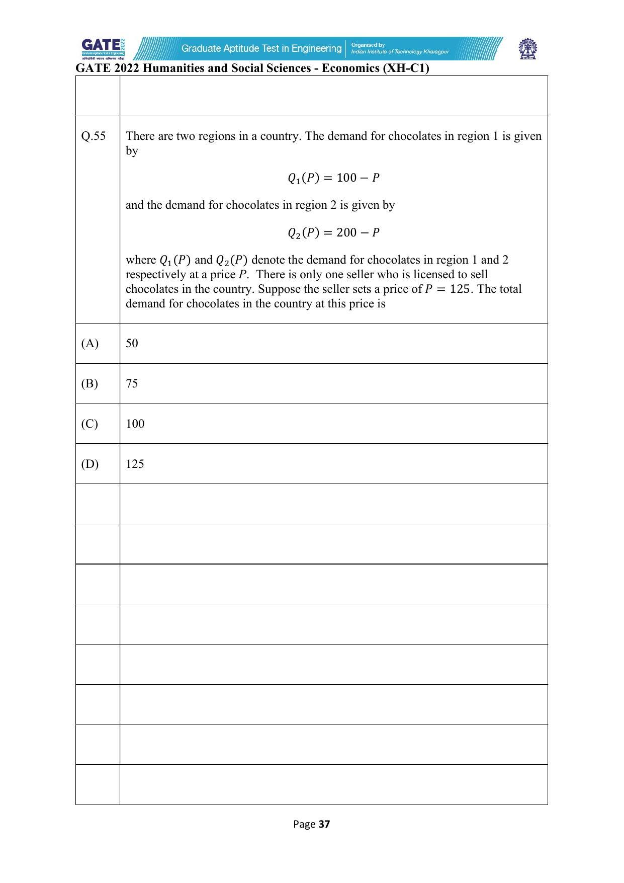 GATE 2022 Humanities & Social Sciences (XH) Question Paper - Page 37