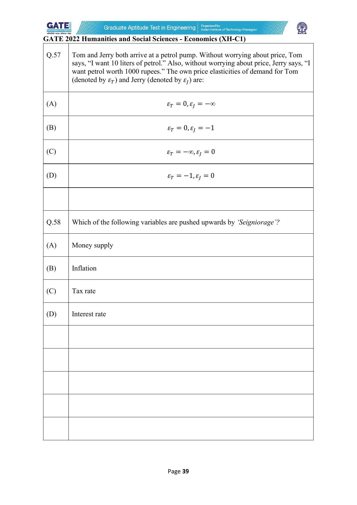 GATE 2022 Humanities & Social Sciences (XH) Question Paper - Page 39