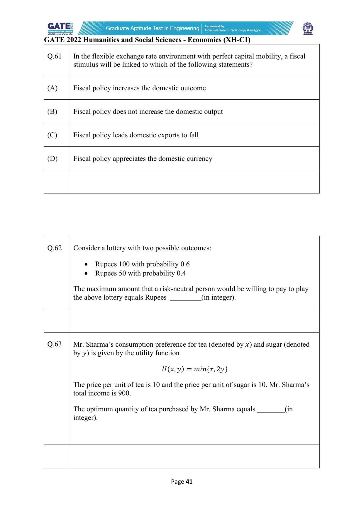 GATE 2022 Humanities & Social Sciences (XH) Question Paper - Page 41