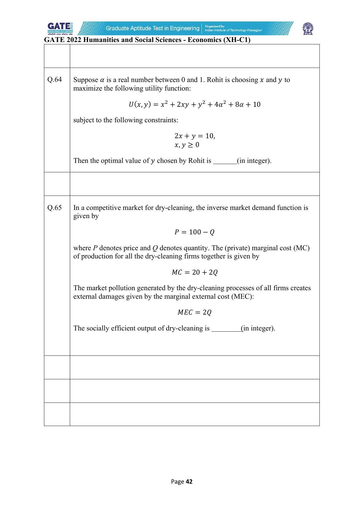 GATE 2022 Humanities & Social Sciences (XH) Question Paper - Page 42