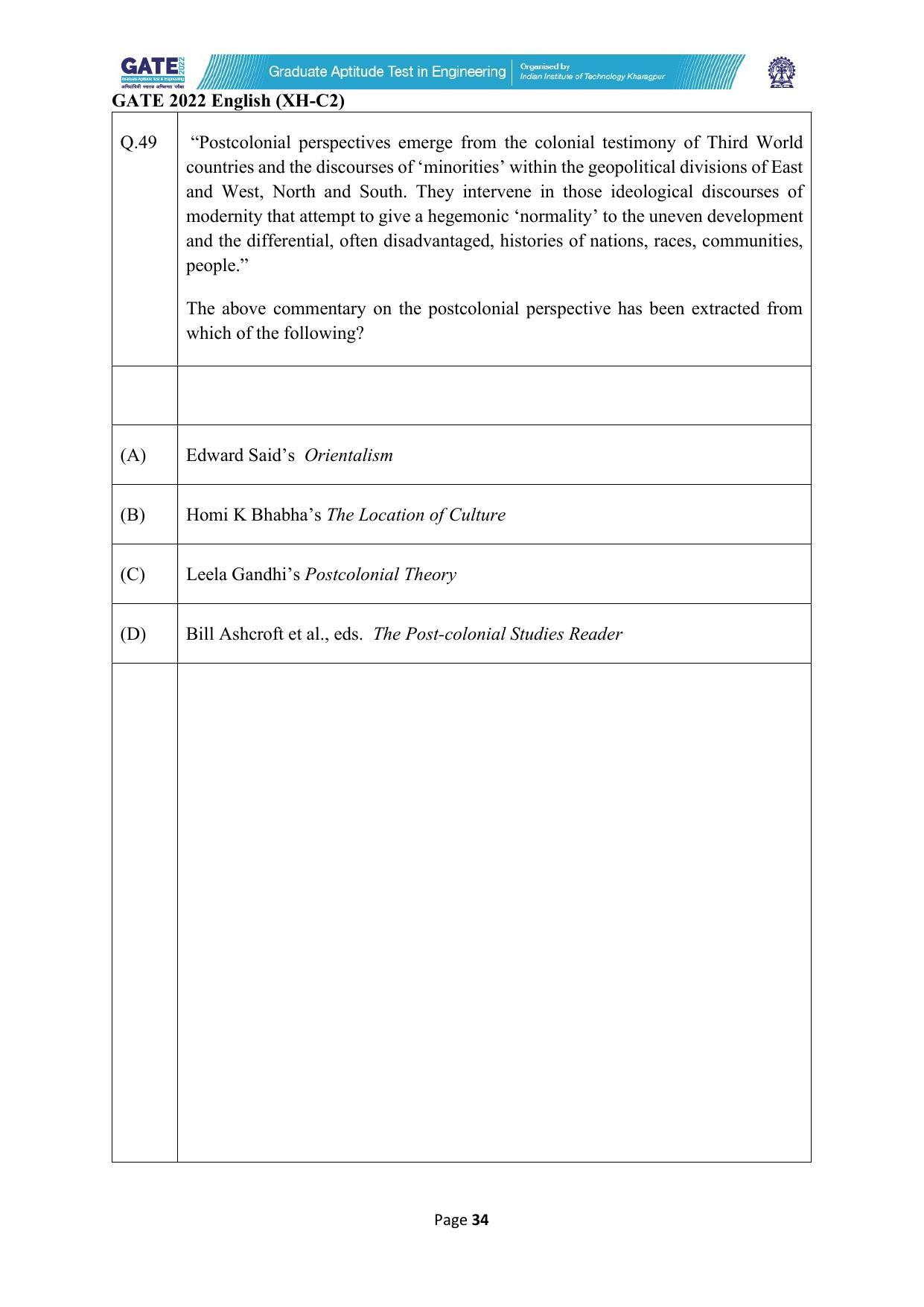 GATE 2022 Humanities & Social Sciences (XH) Question Paper - Page 78