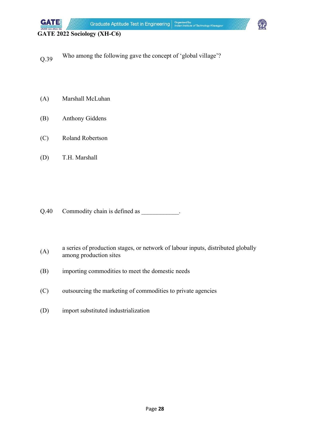 GATE 2022 Humanities & Social Sciences (XH) Question Paper - Page 245