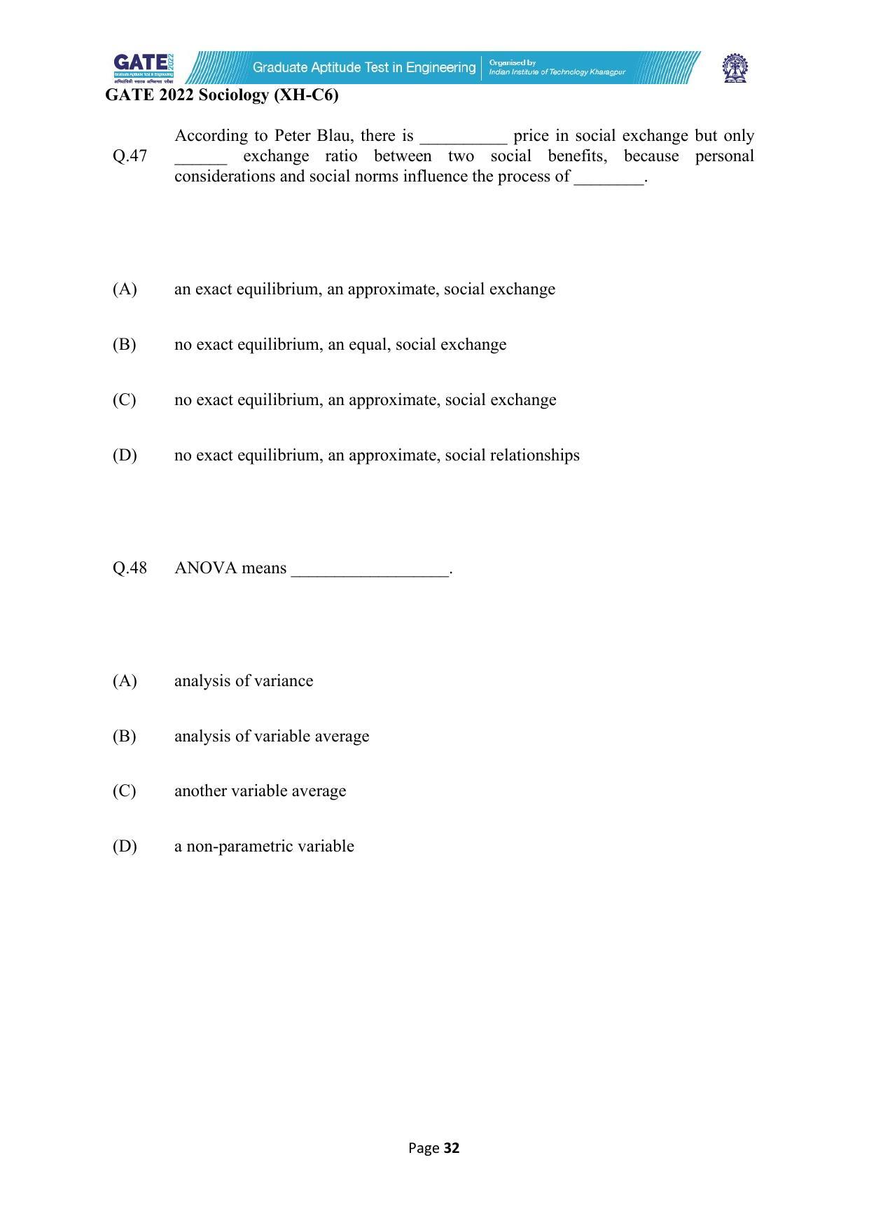 GATE 2022 Humanities & Social Sciences (XH) Question Paper - Page 249