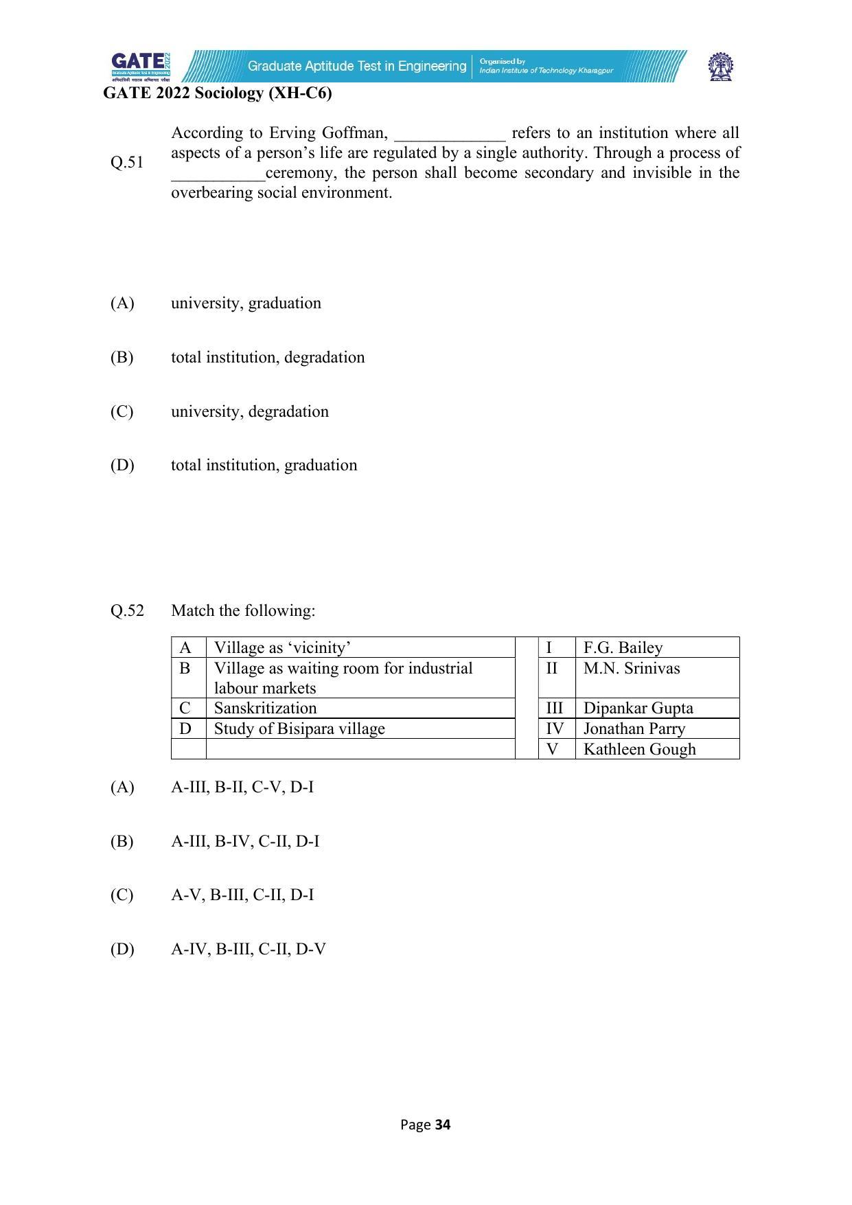 GATE 2022 Humanities & Social Sciences (XH) Question Paper - Page 251