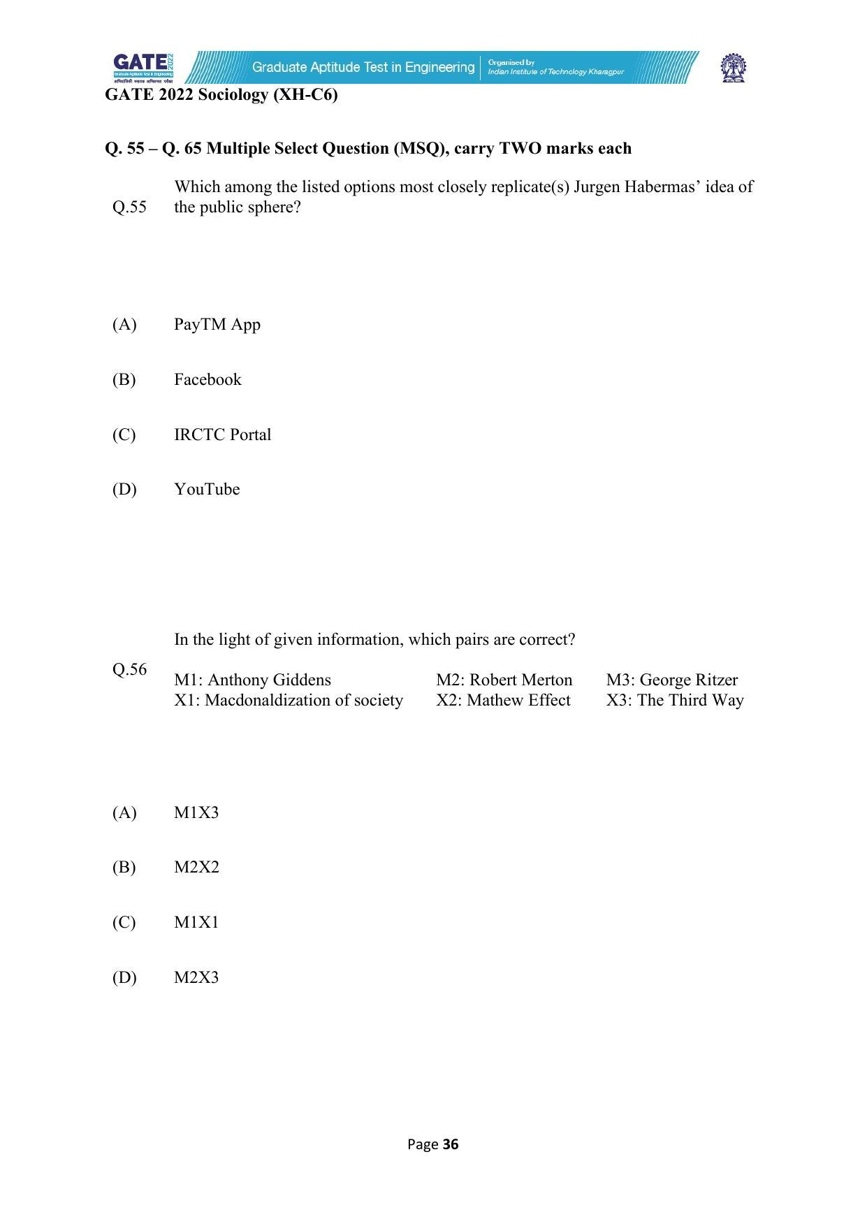 GATE 2022 Humanities & Social Sciences (XH) Question Paper - Page 253