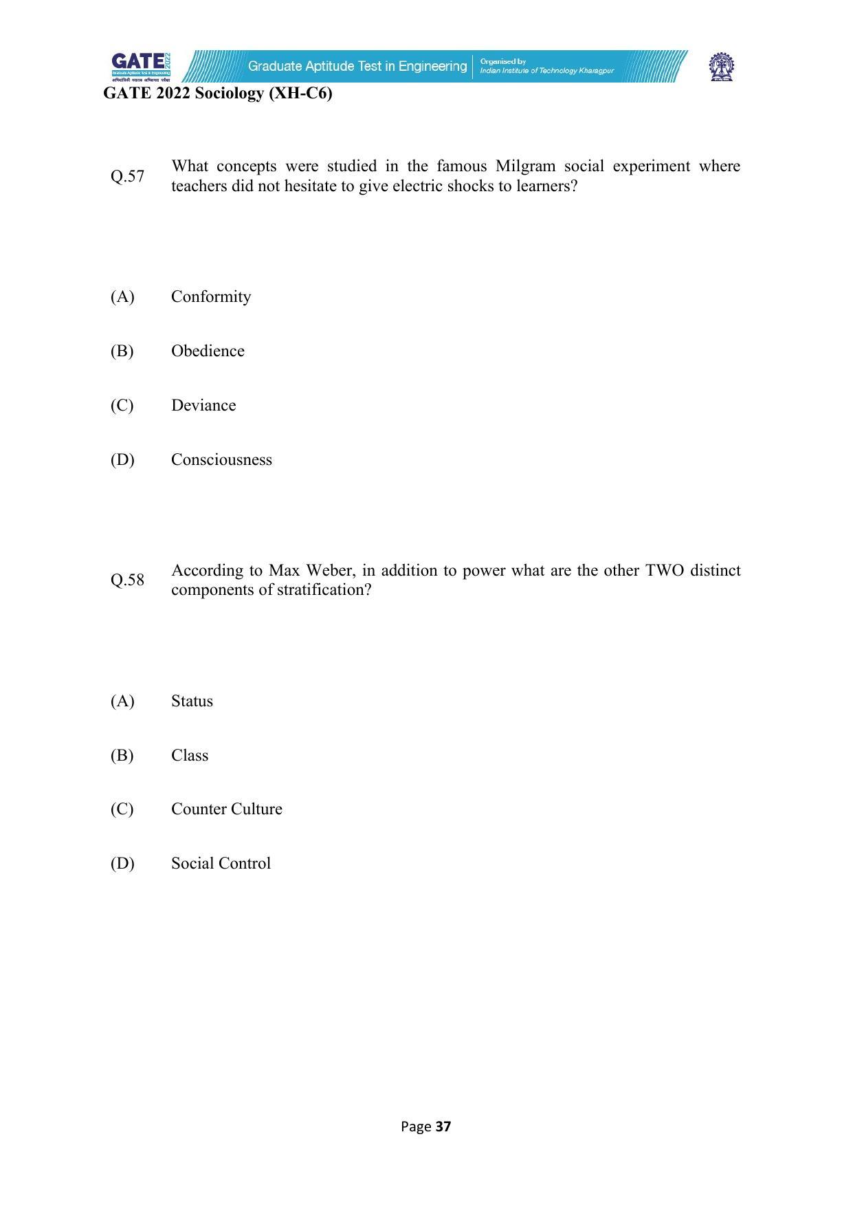 GATE 2022 Humanities & Social Sciences (XH) Question Paper - Page 254