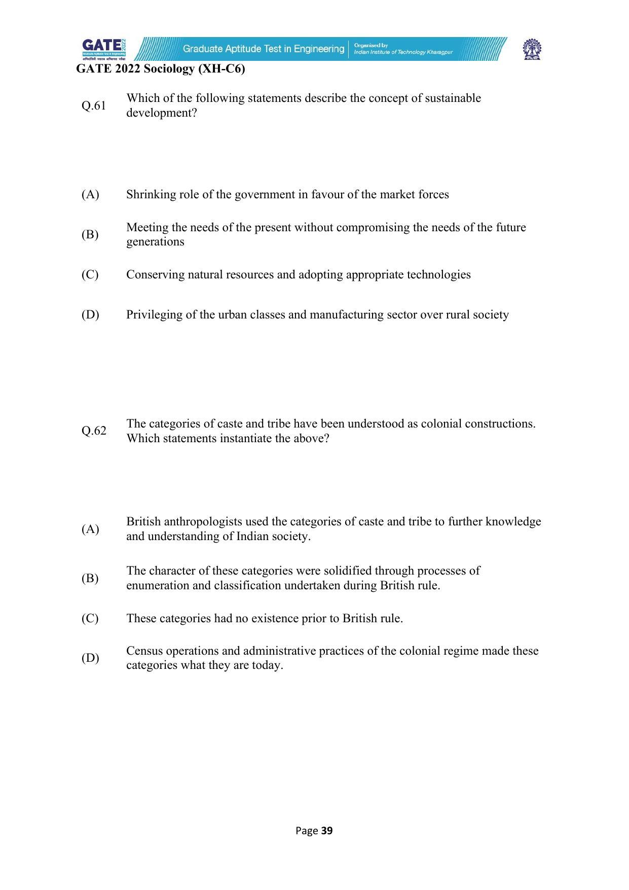 GATE 2022 Humanities & Social Sciences (XH) Question Paper - Page 256
