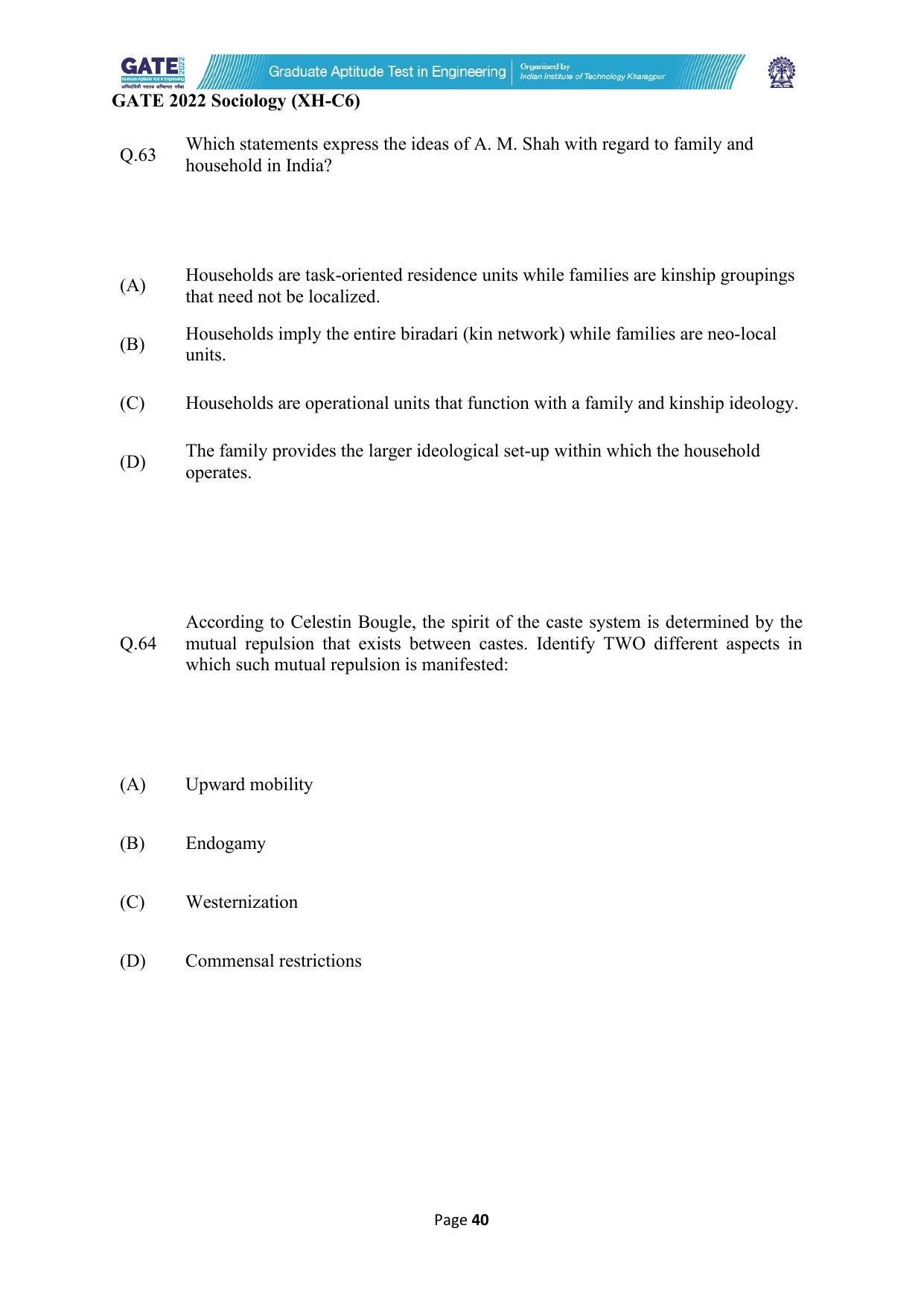 GATE 2022 Humanities & Social Sciences (XH) Question Paper - Page 257