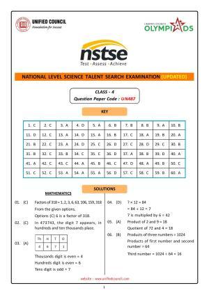 NSTSE 2023 Class 4 Answer Key (Paper Code 487)