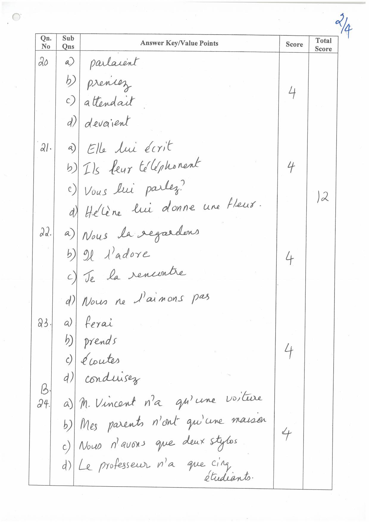 Kerala Plus Two (Class 12th)  Answer Key 2022 - French - Page 2