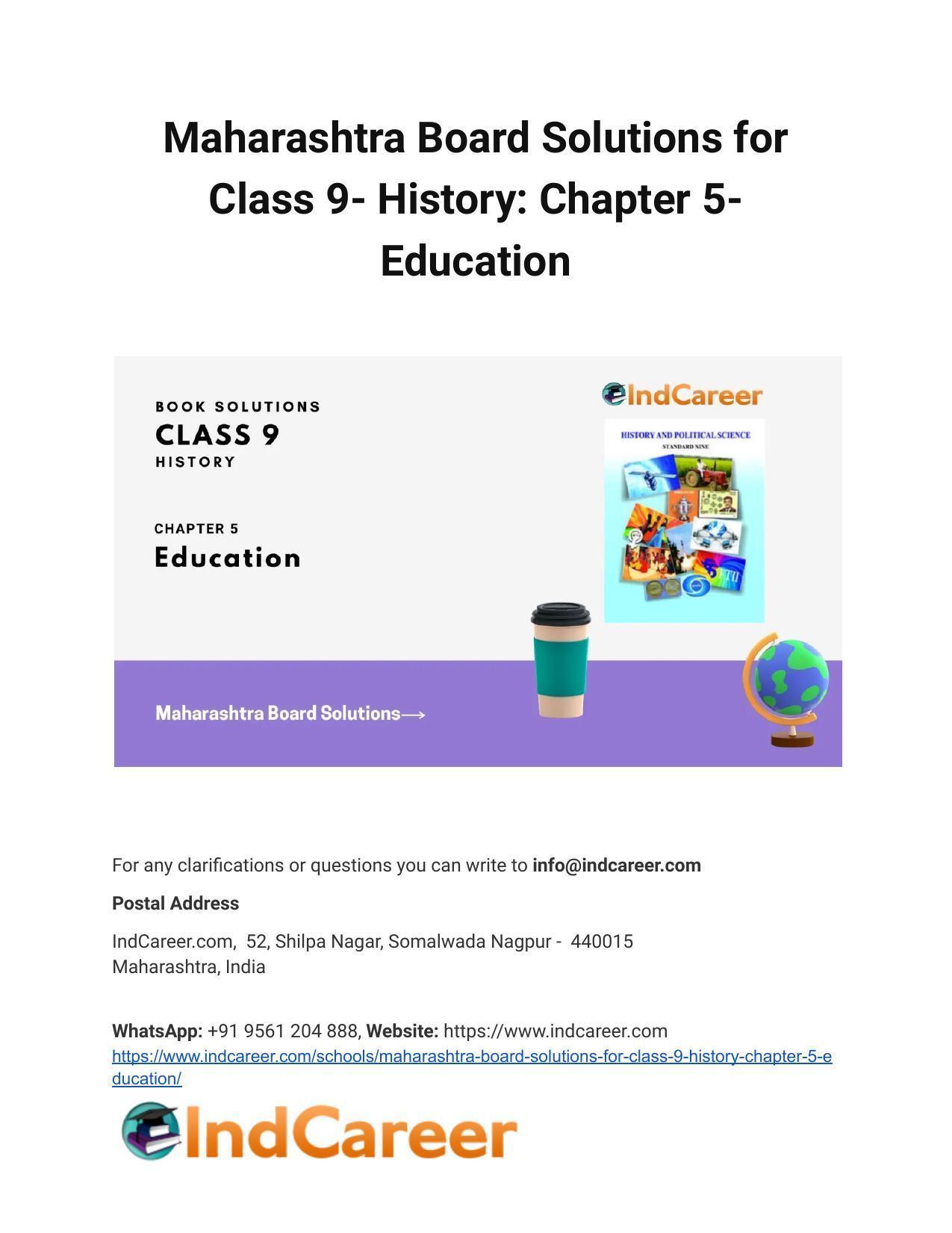 Maharashtra Board Solutions for Class 9- History: Chapter 5- Education - Page 1