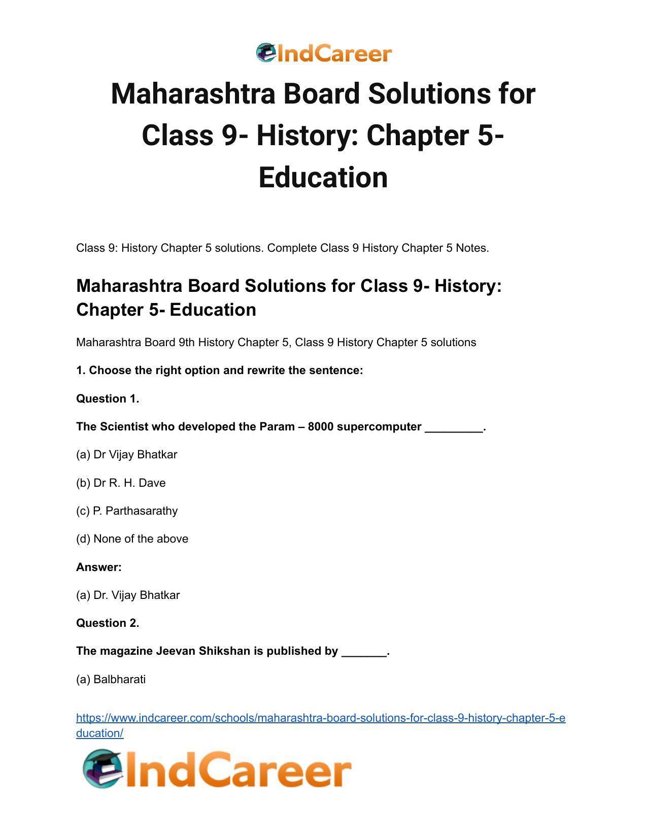 Maharashtra Board Solutions for Class 9- History: Chapter 5- Education - Page 2