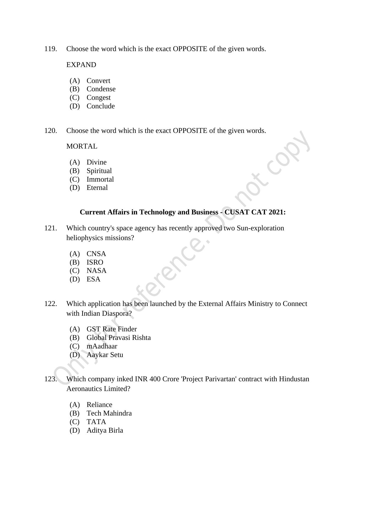 CUSAT CAT 2021 M.Voc Technology And Management Question Paper - Page 33