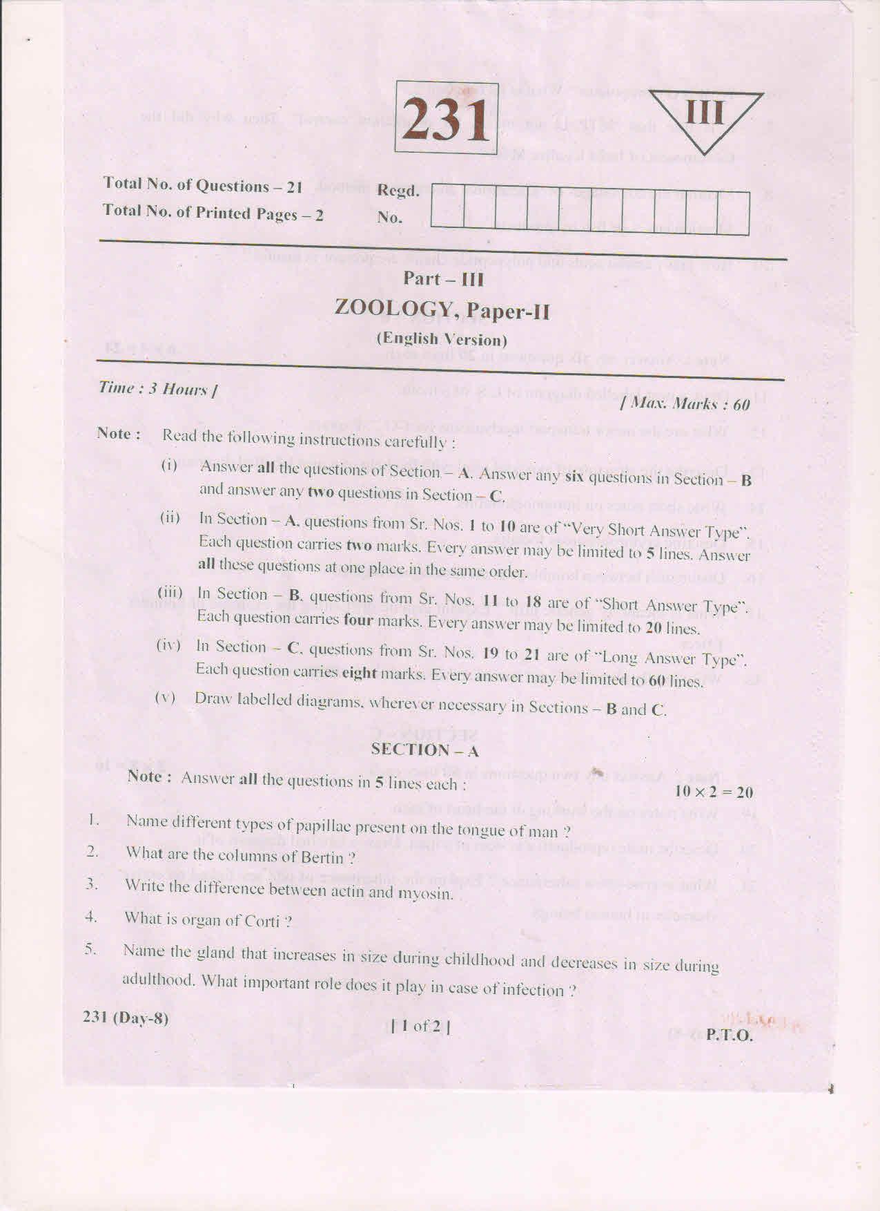 AP Inter 2nd Year Zoology-II (EM) March-2019-General Question Paper - Page 1