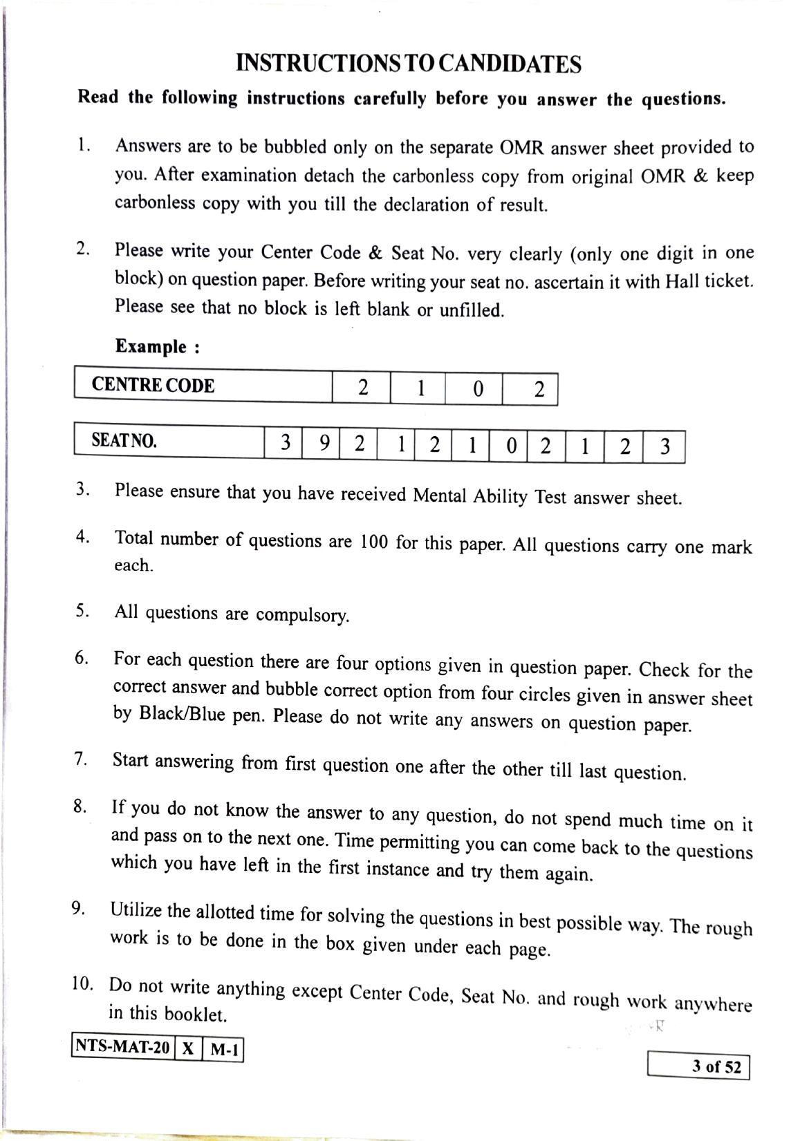Maharashtra NTSE 2021 Marathi MAT Question Paper - Page 3