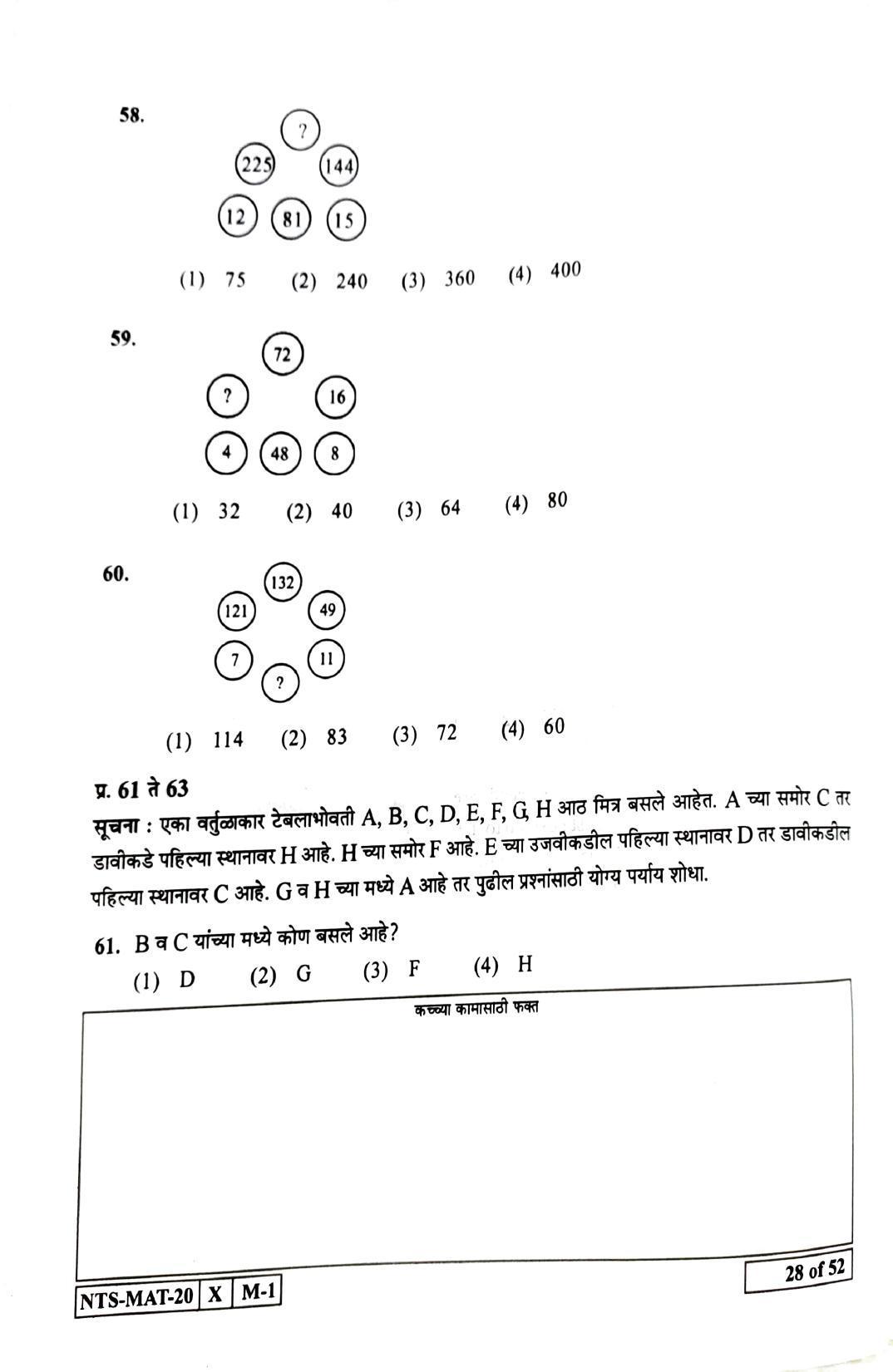 Maharashtra NTSE 2021 Marathi MAT Question Paper - Page 28