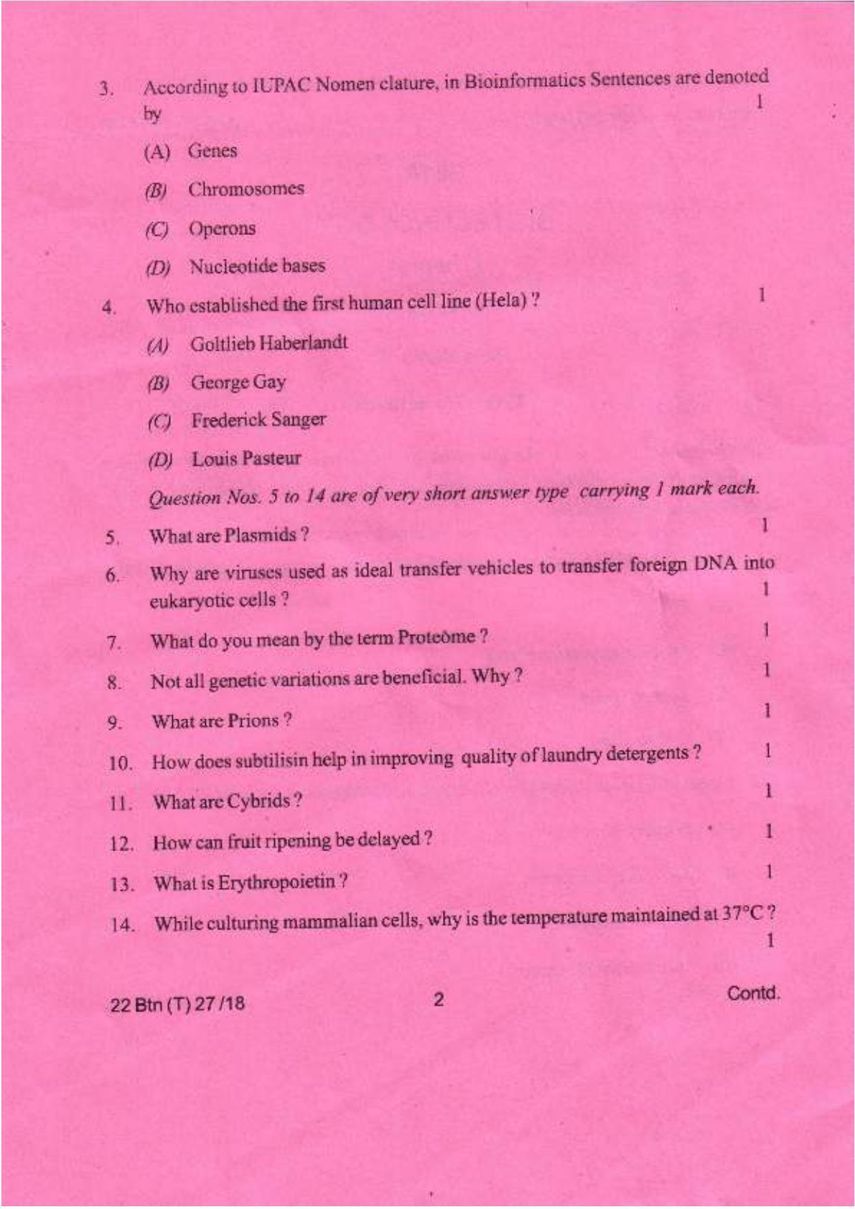 COHSEM Class 12 Biotechnology 2018 Question Papers - Page 2