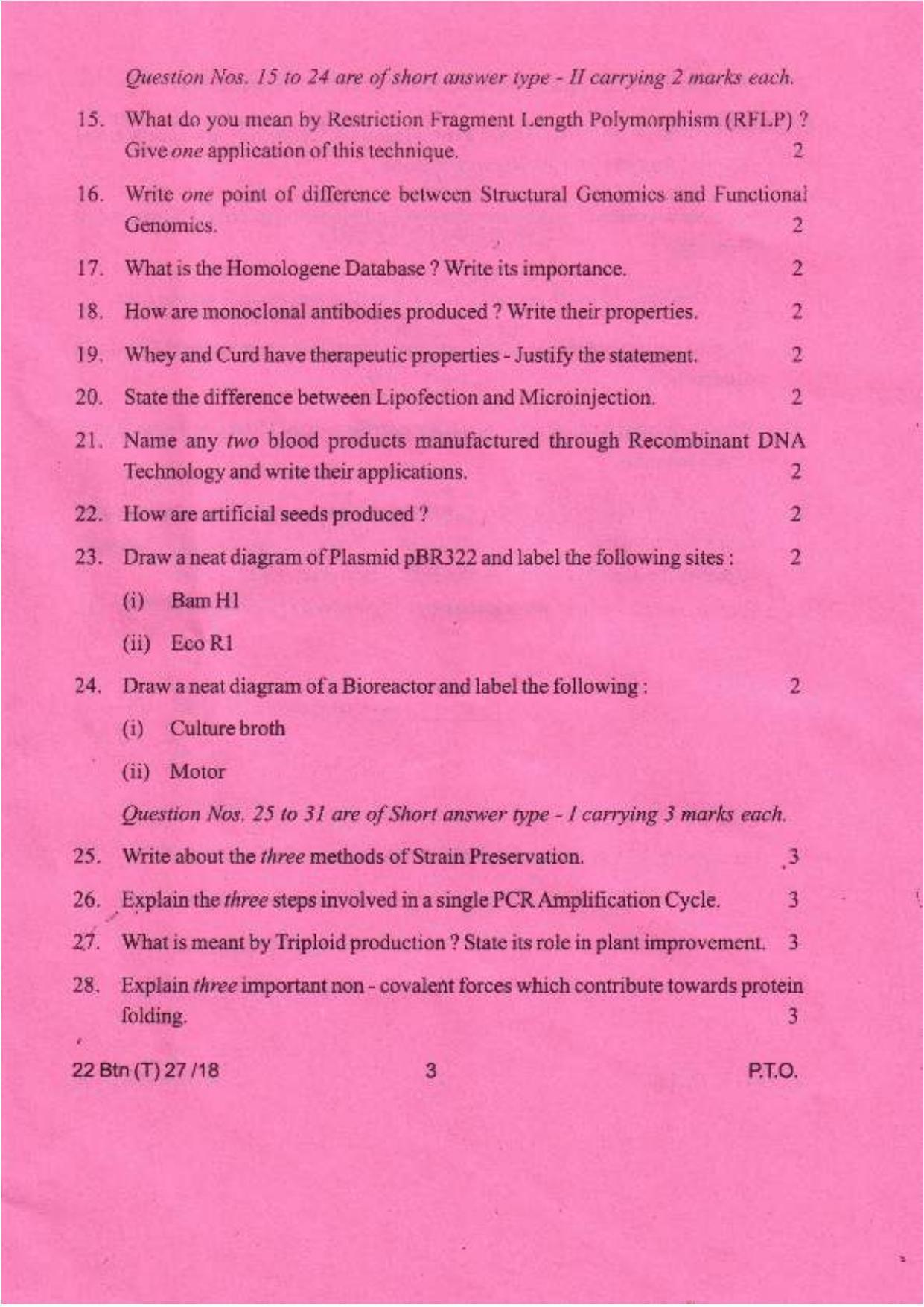 COHSEM Class 12 Biotechnology 2018 Question Papers - Page 3