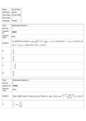 JEE Mains 2022: BTech Punjabi (Shift 2) 28-07-2022 Question Paper