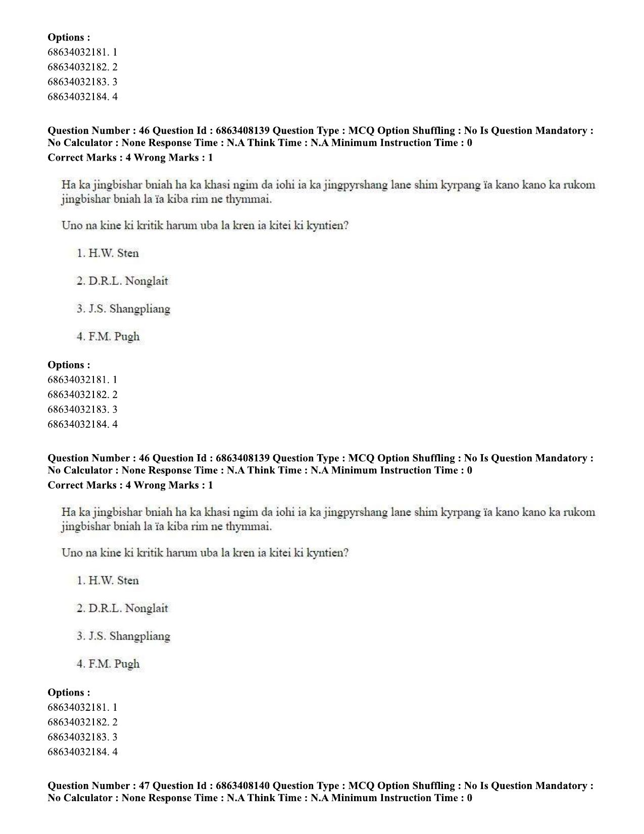 CUET PG 2023: LAQP18 – Khasi (Eng.)-shift 2 (07-06-2023) Question Paper - Page 66
