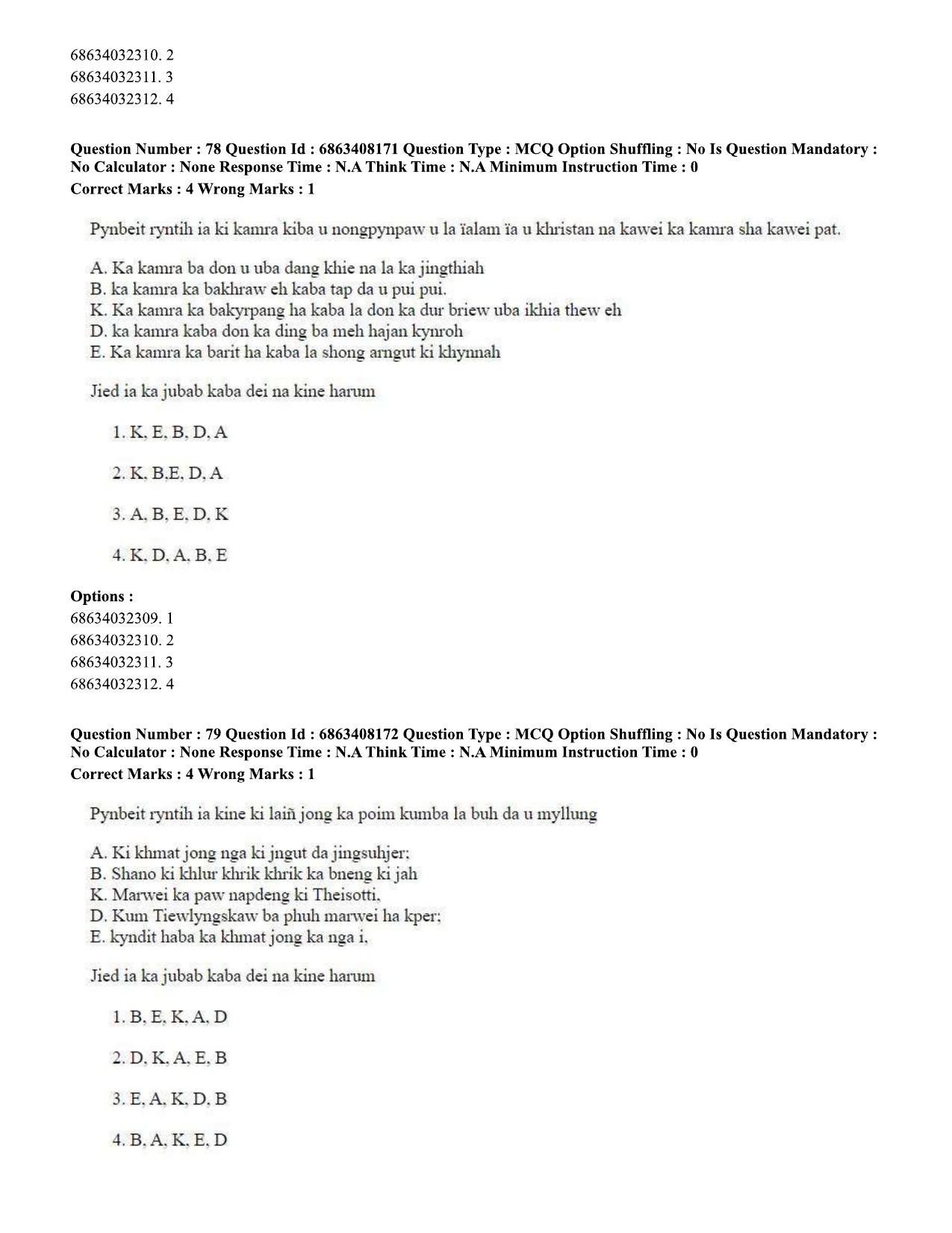CUET PG 2023: LAQP18 – Khasi (Eng.)-shift 2 (07-06-2023) Question Paper - Page 115