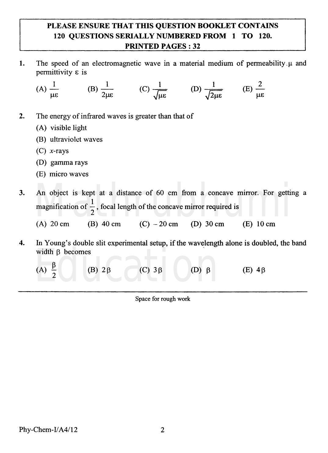 KEAM Paper I 2012 Question Paper - Page 2