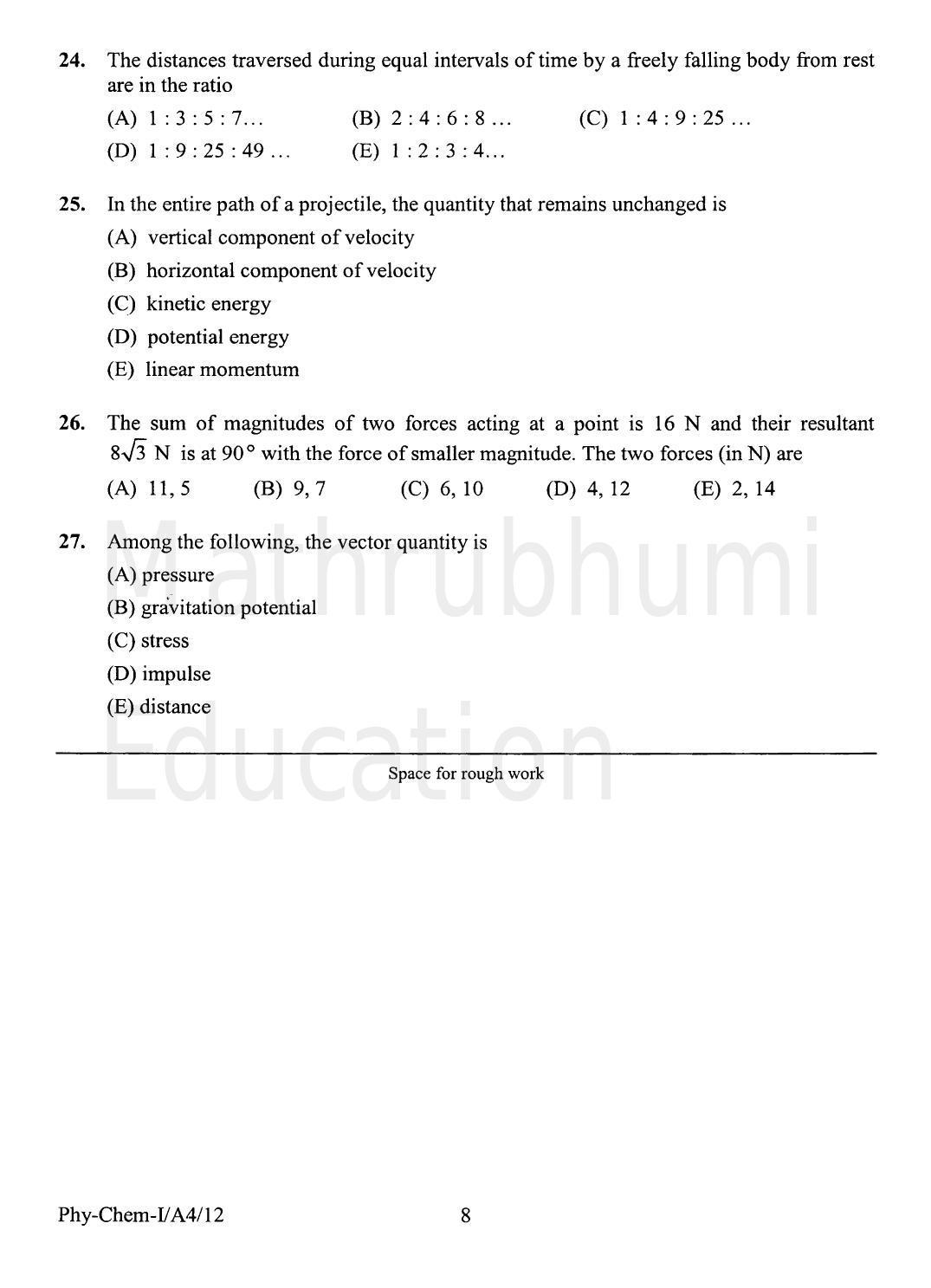 KEAM Paper I 2012 Question Paper - Page 8