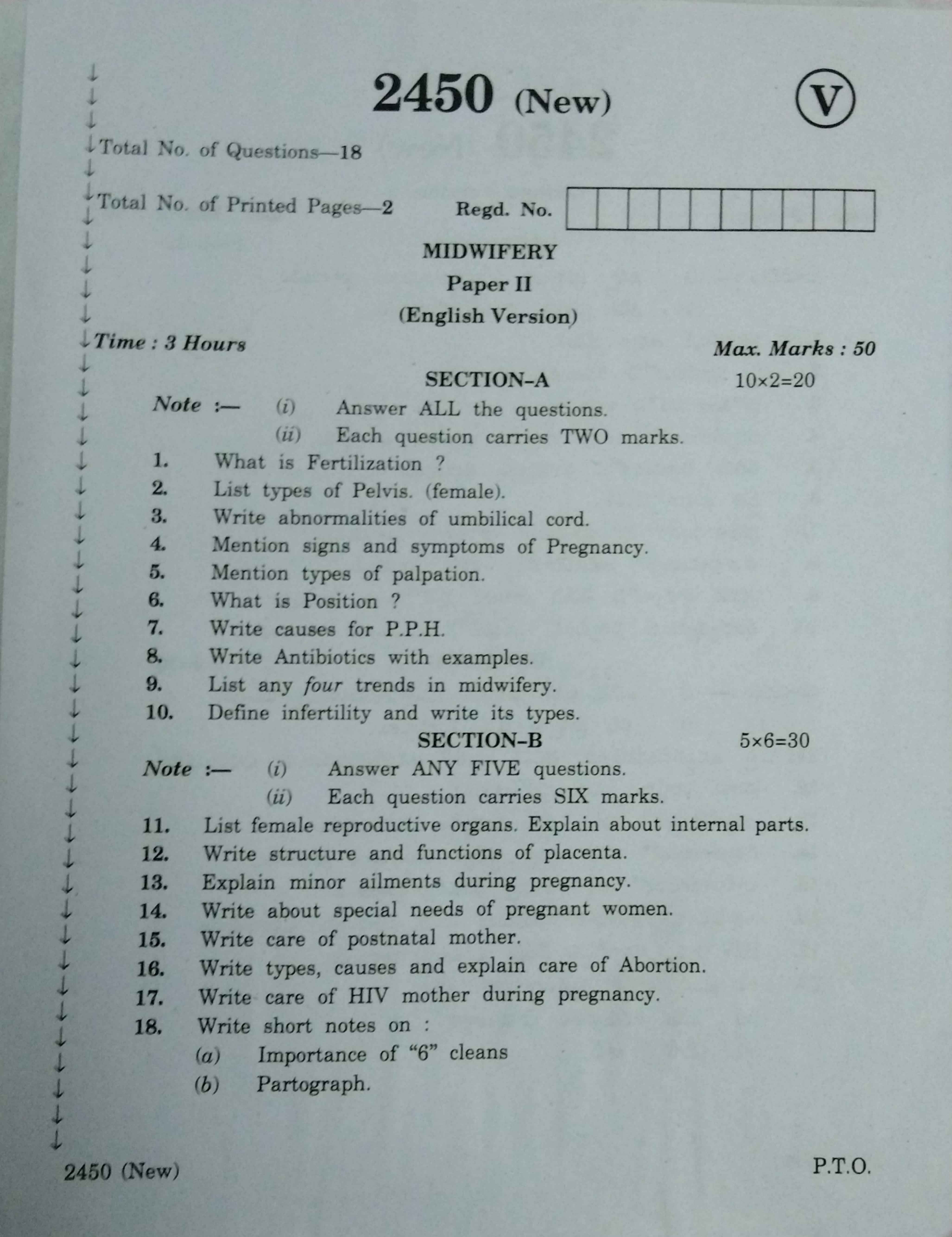 AP Inter 2nd Year Vocational Question Paper March - 2020 - Midwifery - II (new) - Page 1