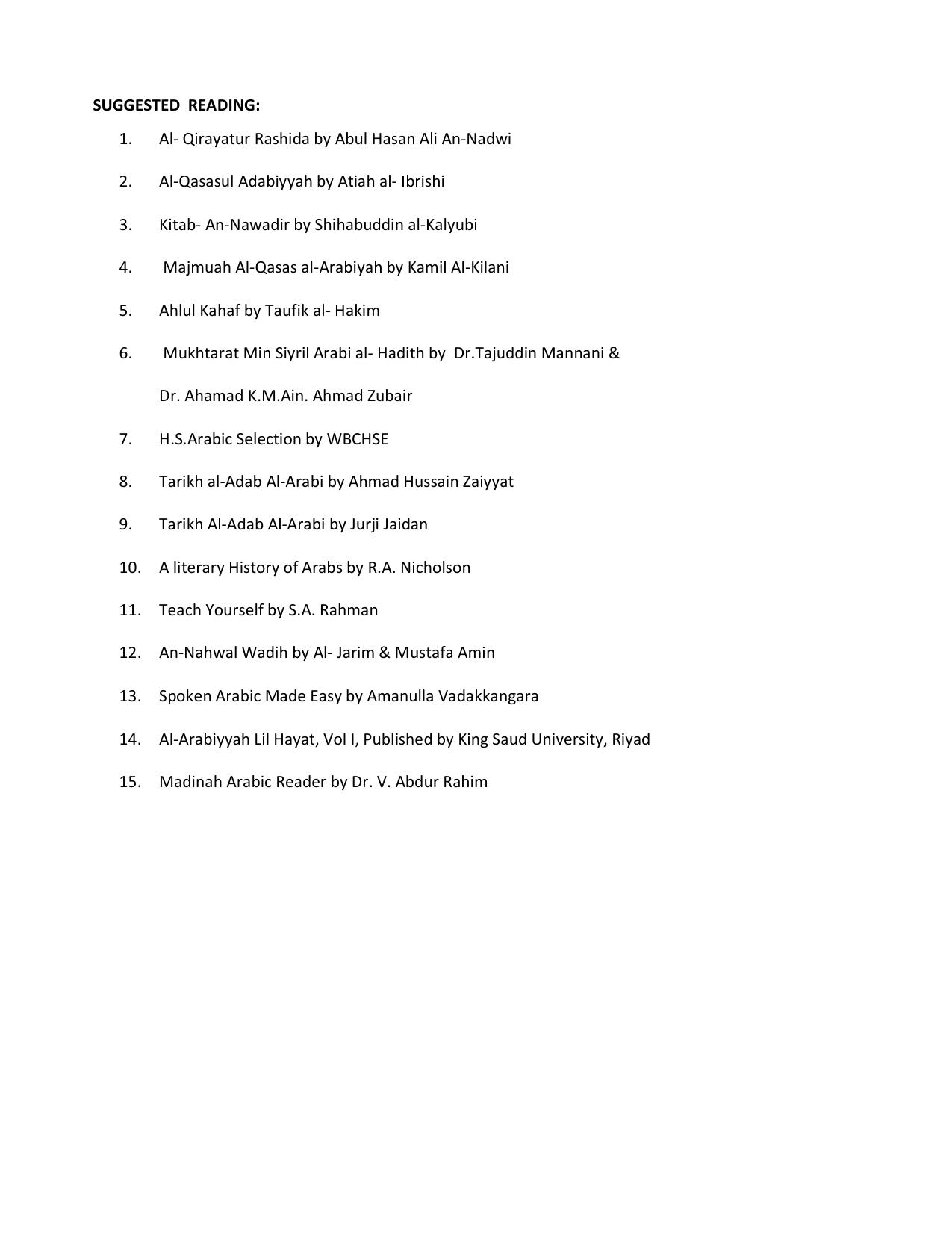 WBCHSE Class 11 & 12 Syllabus for Arabic (ARBC) (SET III) - Page 15