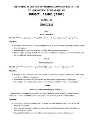 WBCHSE Class 11 & 12 Syllabus for Arabic (ARBC) (SET III)
