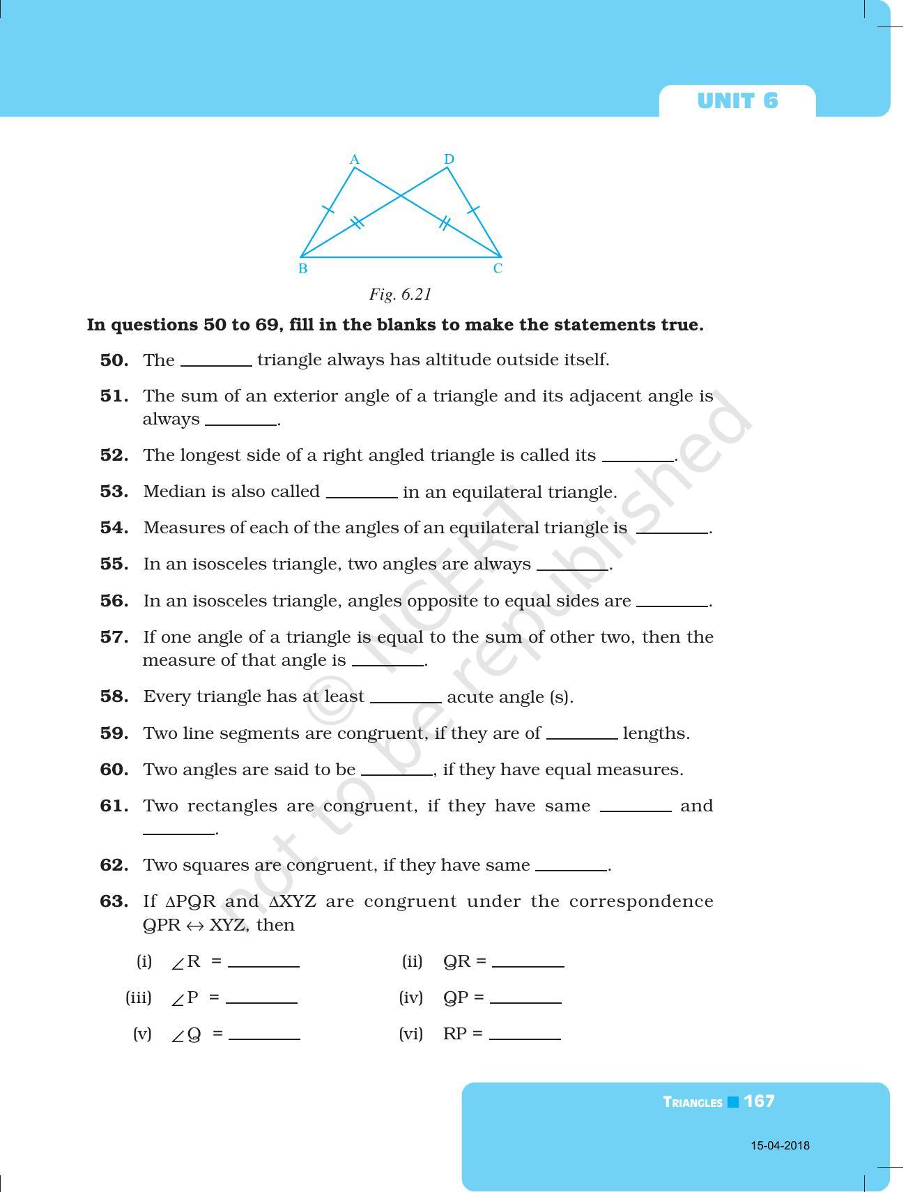 NCERT Exemplar Book for Class 7 Maths: Chapter 6- Triangles - Page 15
