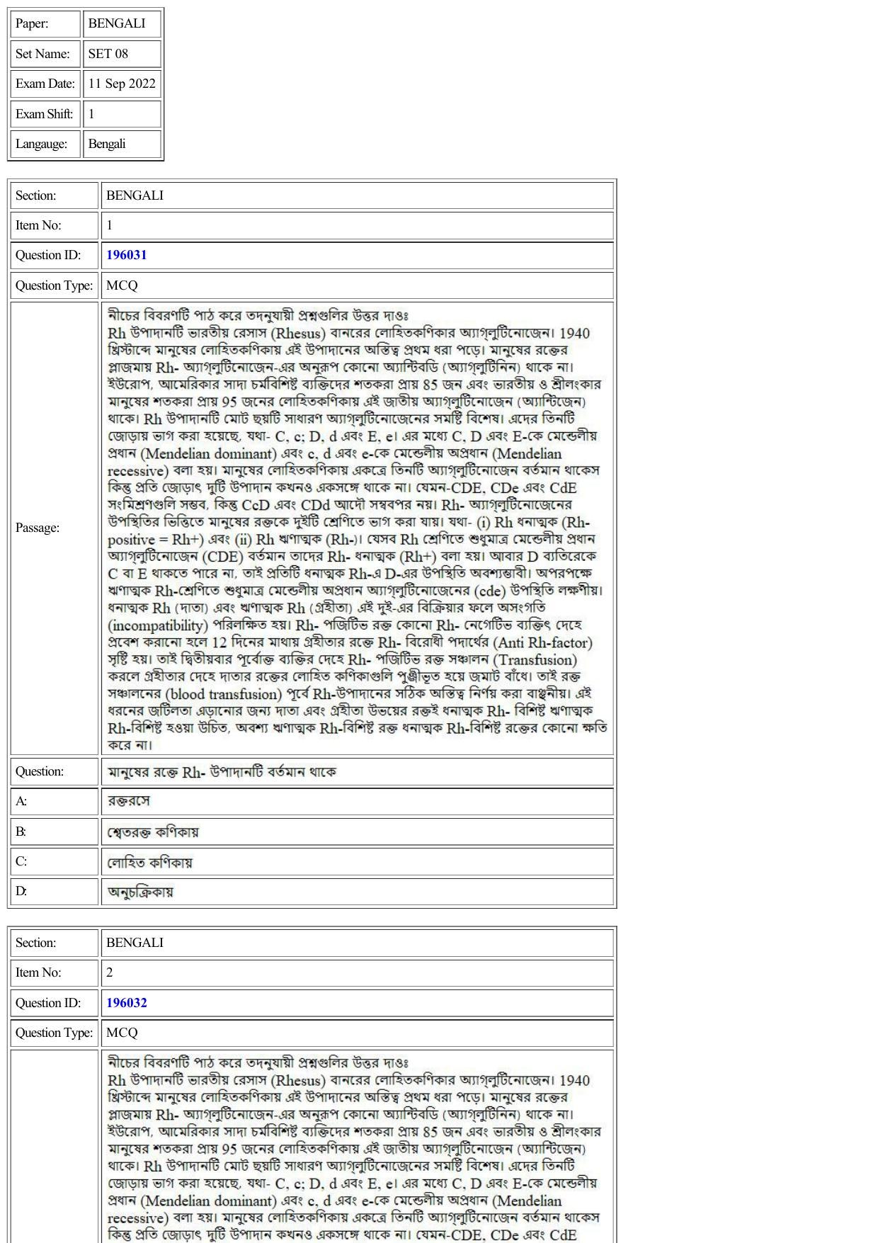 CUET 2022 Question Paper of Bengali - Page 1