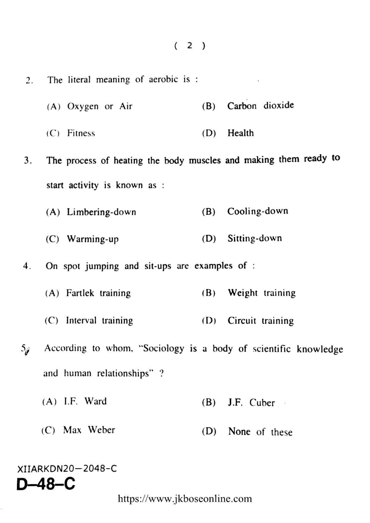 JKBOSE Class 12 Physical-Education 2048-C Question Papers 2020 - Page 2