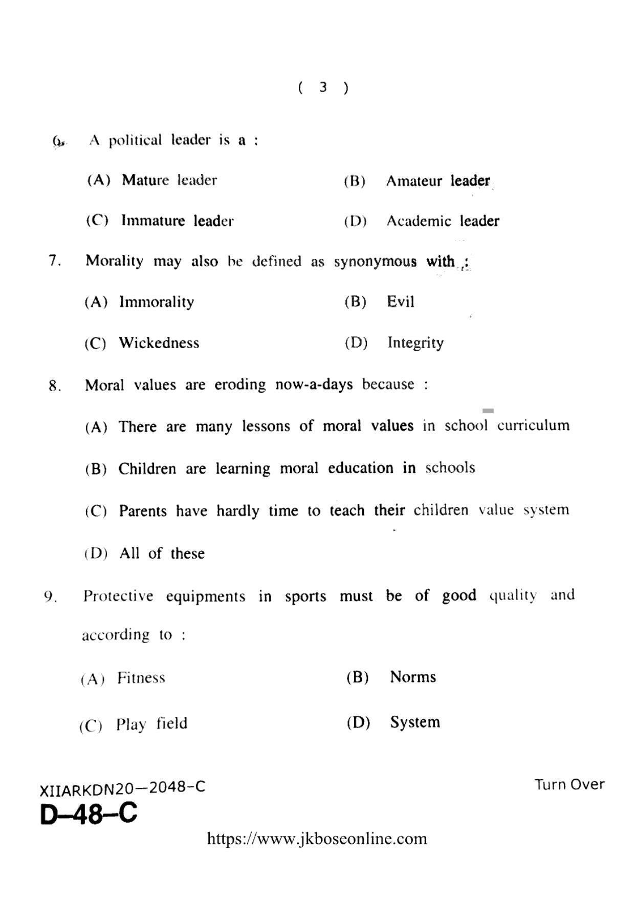 JKBOSE Class 12 Physical-Education 2048-C Question Papers 2020 - Page 3