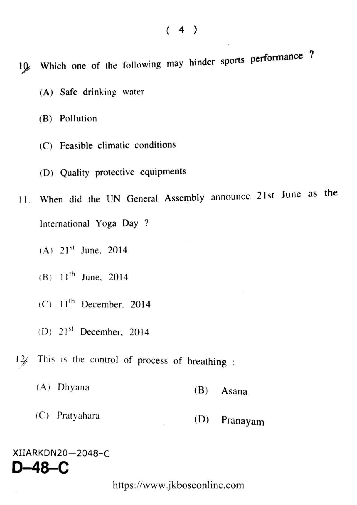 JKBOSE Class 12 Physical-Education 2048-C Question Papers 2020 - Page 4