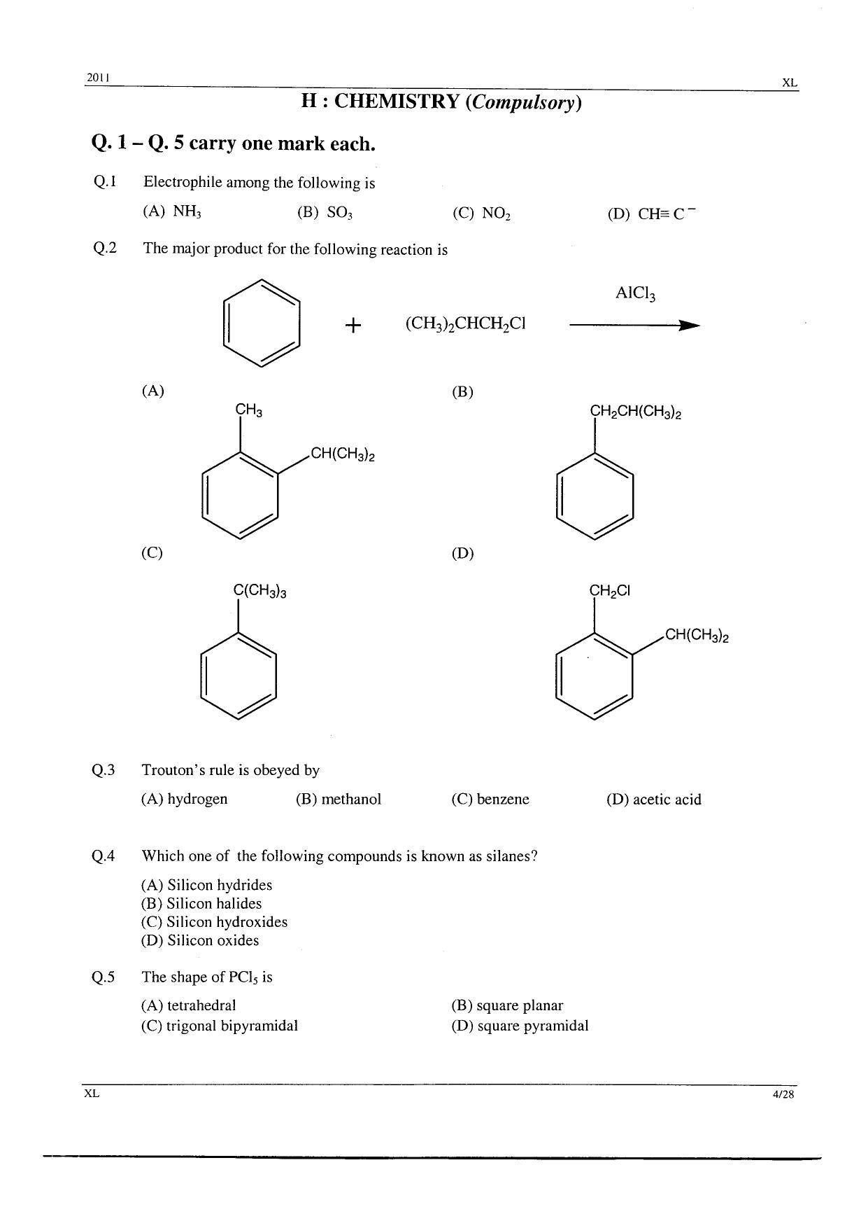 GATE 2011 Life Sciences (XL) Question Paper with Answer Key - Page 4