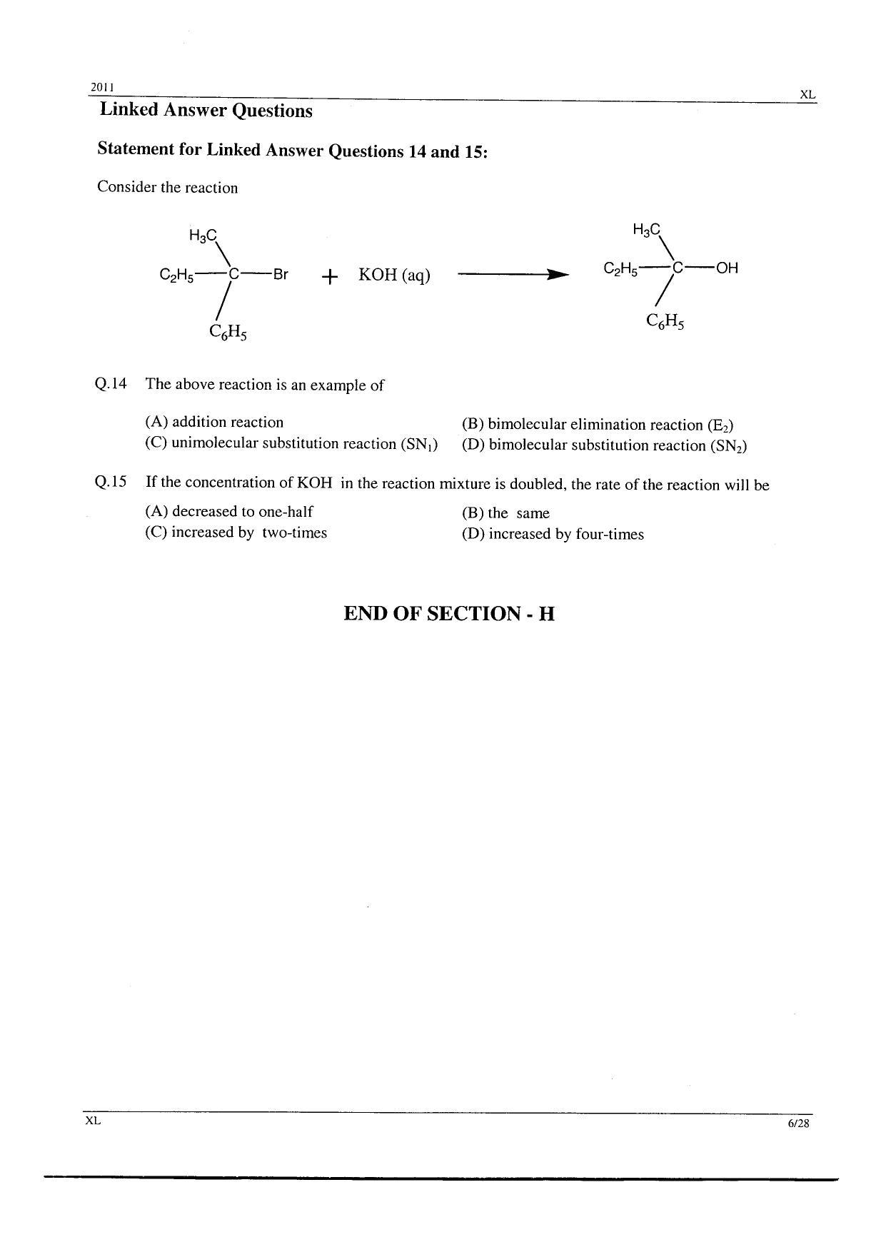 GATE 2011 Life Sciences (XL) Question Paper with Answer Key - Page 6