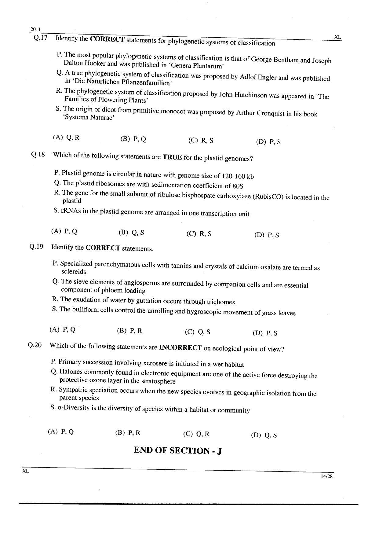 GATE 2011 Life Sciences (XL) Question Paper with Answer Key - Page 14