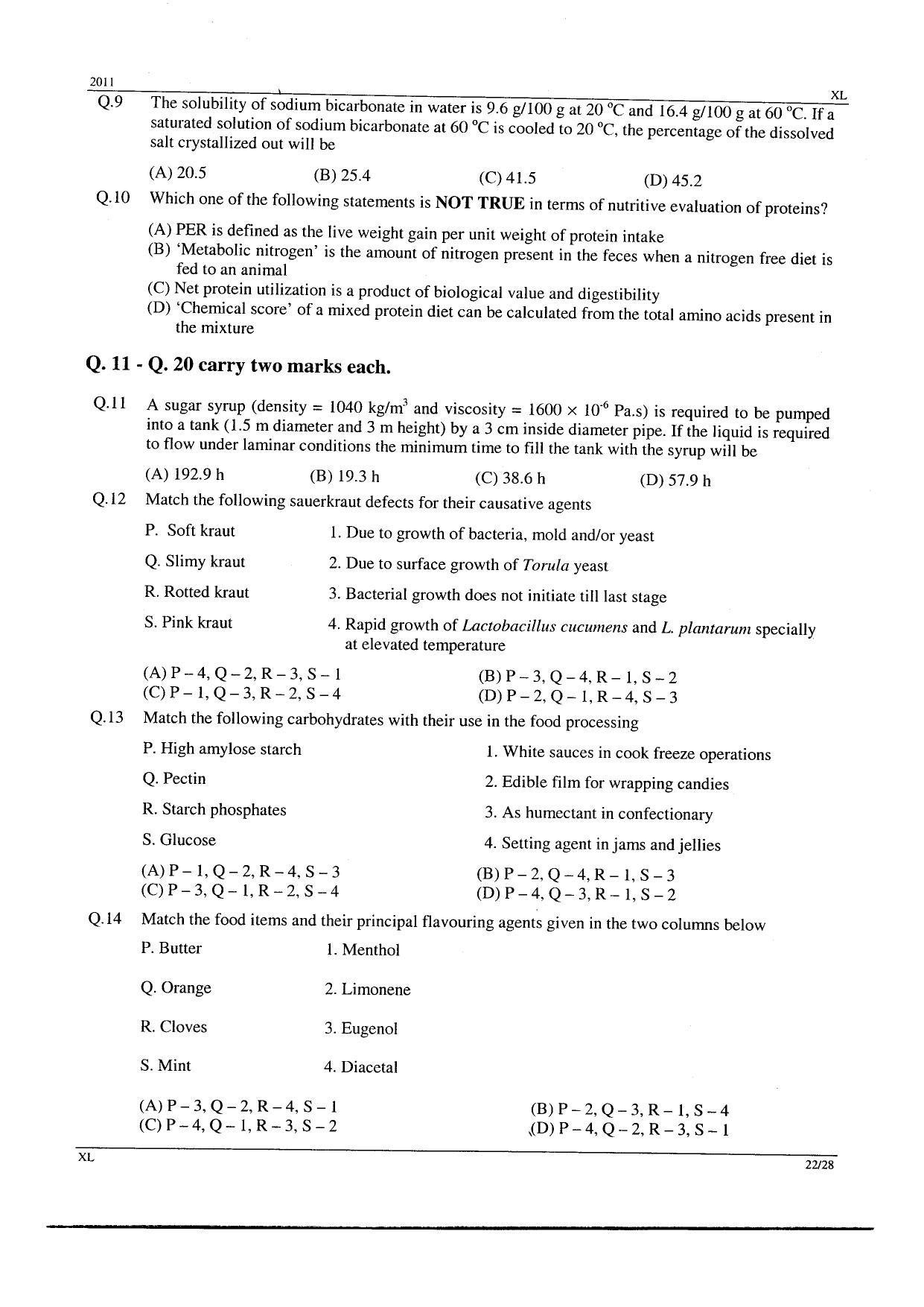 GATE 2011 Life Sciences (XL) Question Paper with Answer Key - Page 22