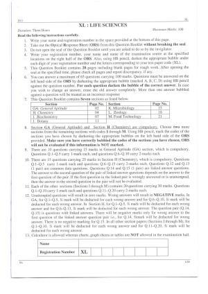 GATE 2011 Life Sciences (XL) Question Paper with Answer Key